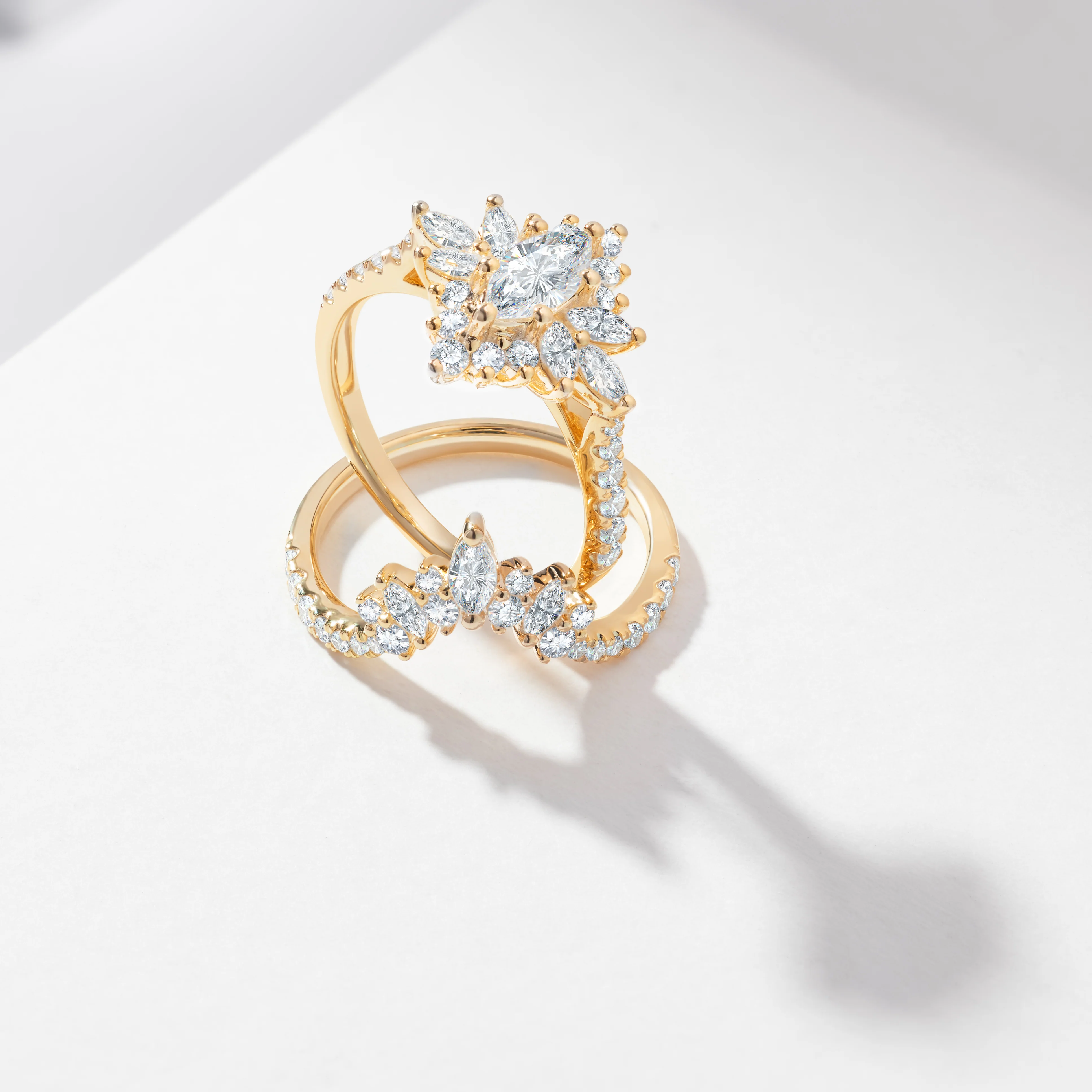 0.50ct Marquise Diamond Solitaire Starburst Halo Tiara Diamond Bridal Set 1.5tdw - Image 4