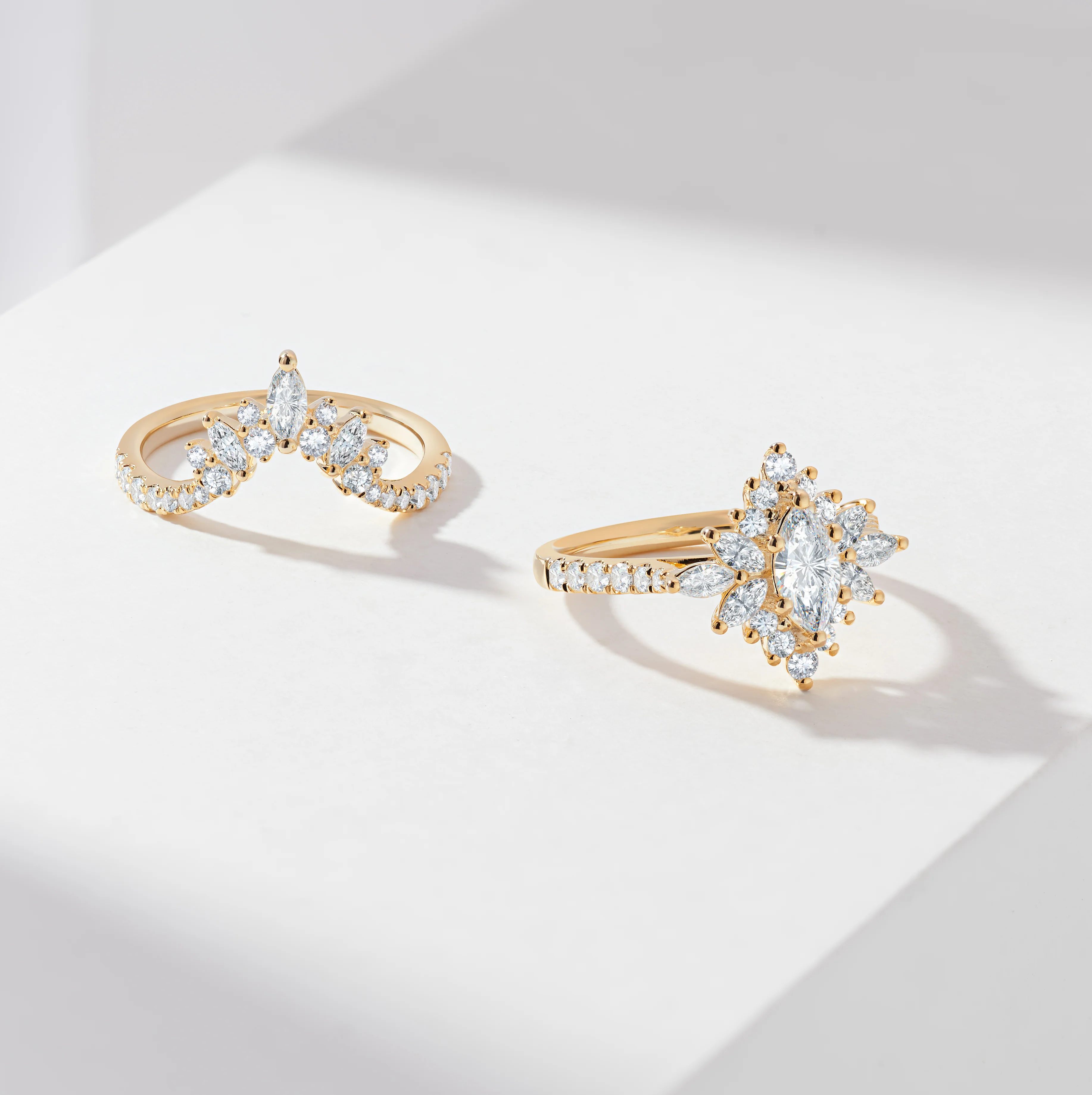 0.50ct Marquise Diamond Solitaire Starburst Halo Tiara Diamond Bridal Set 1.5tdw - Image 5