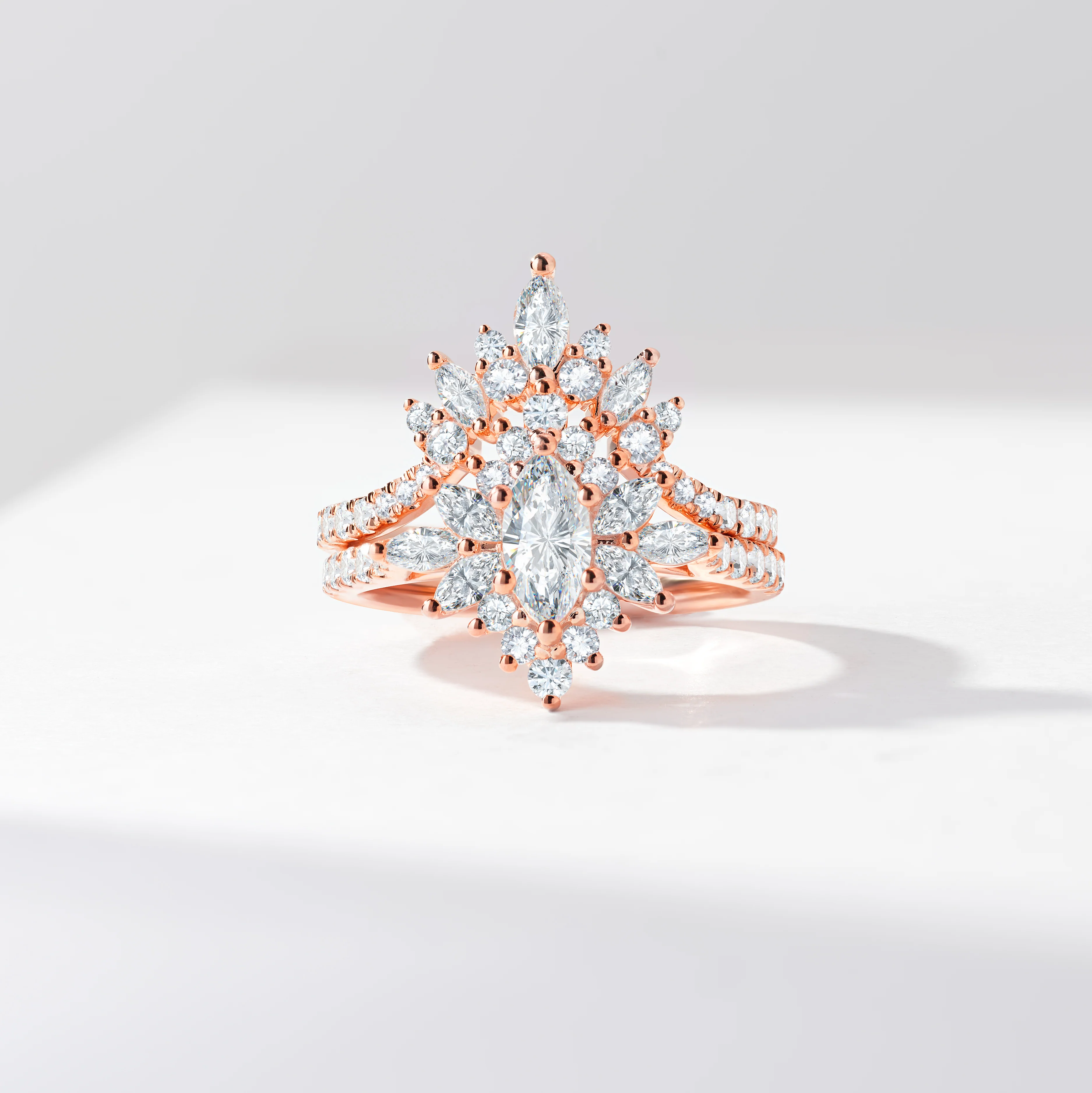 0.50ct Marquise Lab Diamond Solitaire Starburst Halo Tiara Diamond Bridal Set 1.5tdw - Image 6