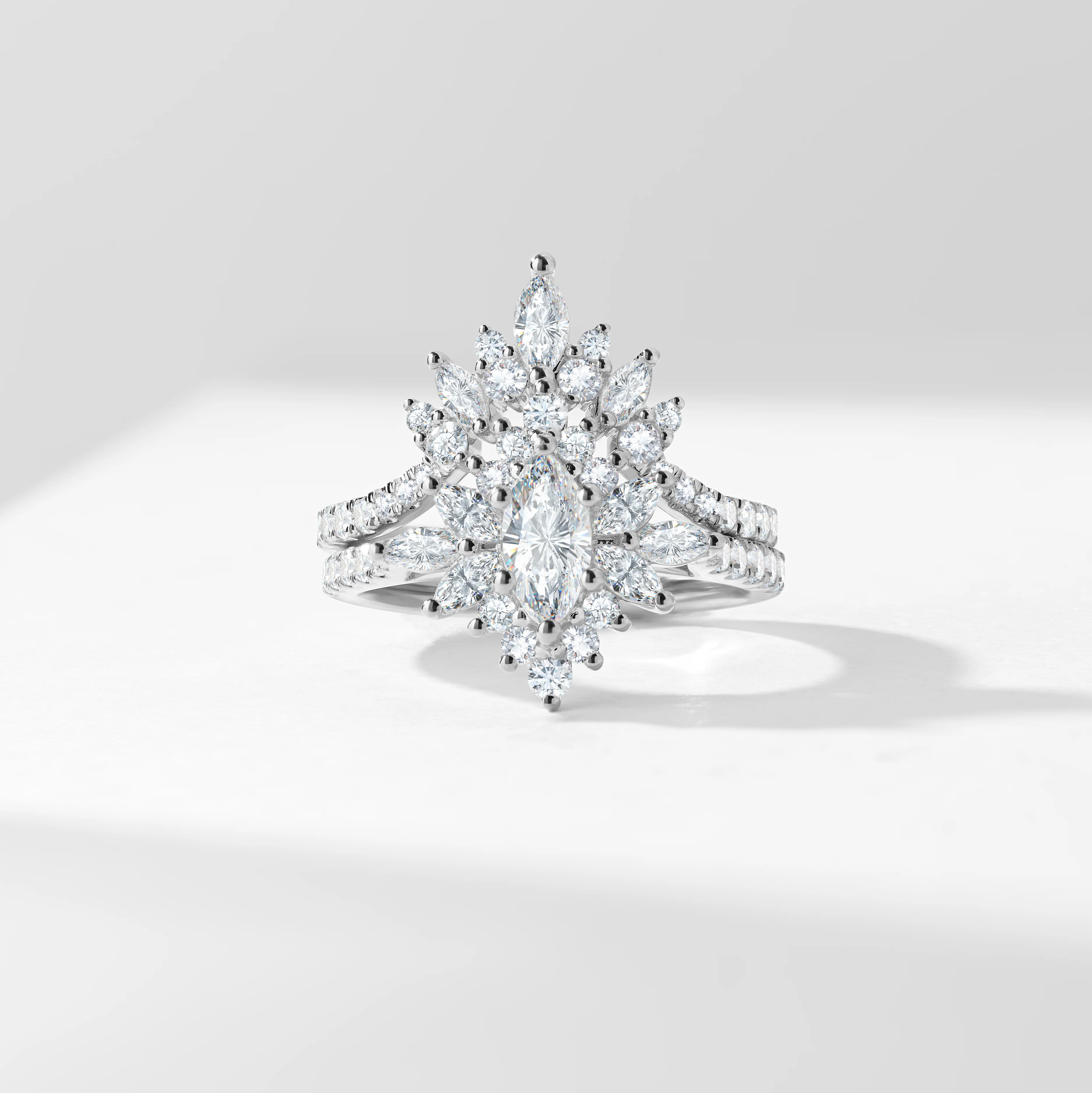 0.50ct Marquise Lab Diamond Solitaire Starburst Halo Tiara Diamond Bridal Set 1.5tdw - Image 7