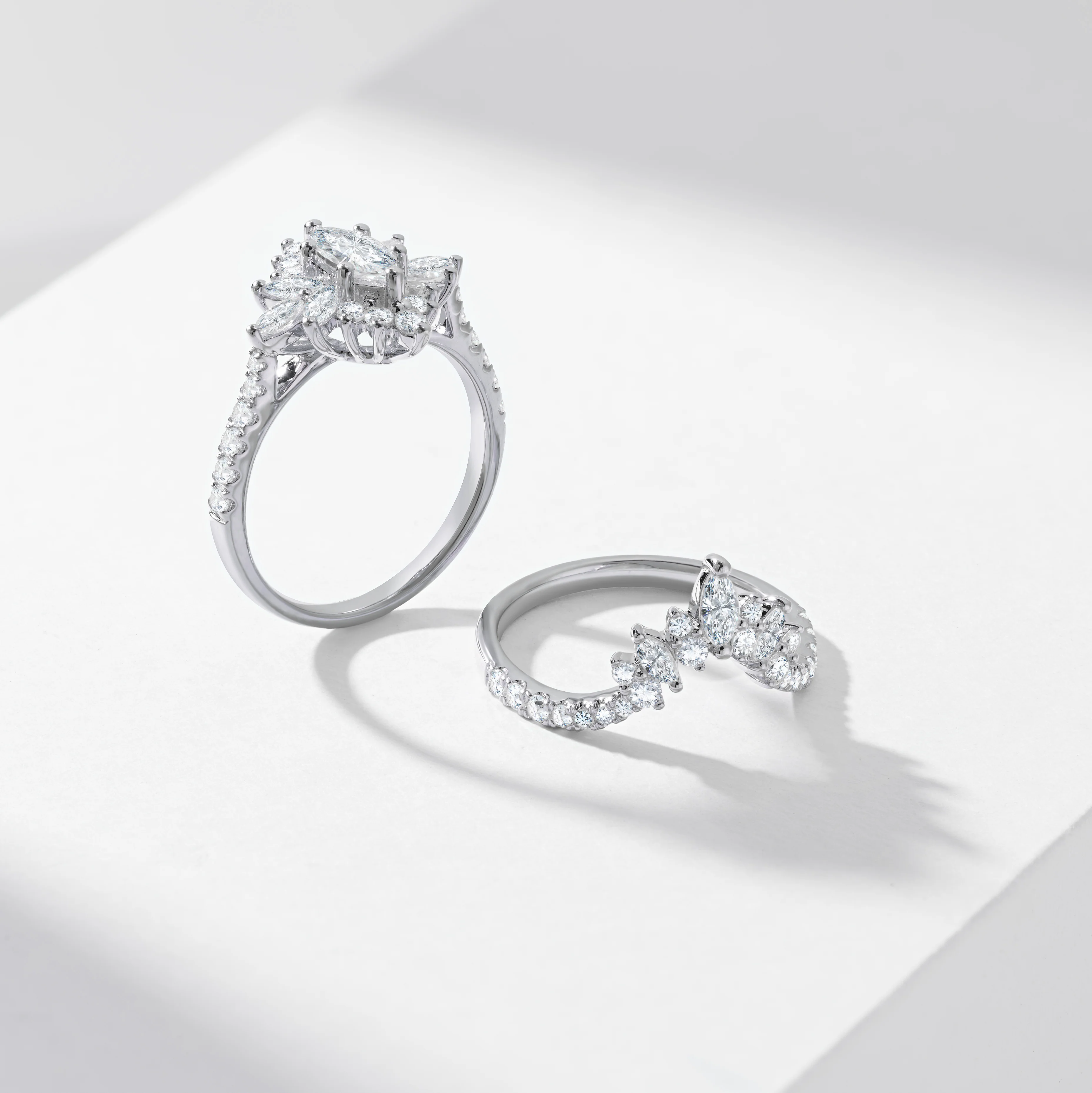0.50ct Marquise Lab Diamond Solitaire Starburst Halo Tiara Diamond Bridal Set 1.5tdw - Image 3