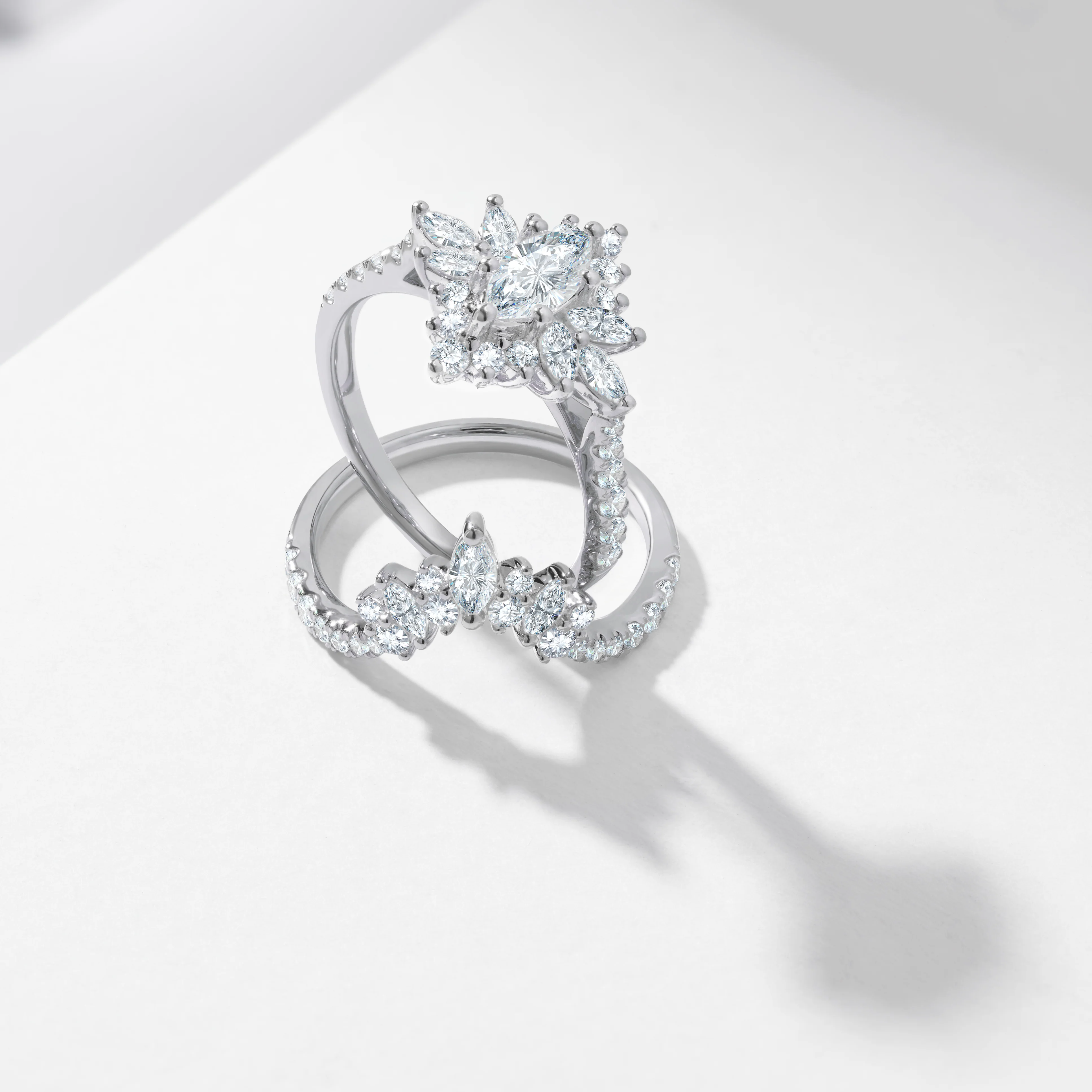 0.50ct Marquise Lab Diamond Solitaire Starburst Halo Tiara Diamond Bridal Set 1.5tdw - Image 4