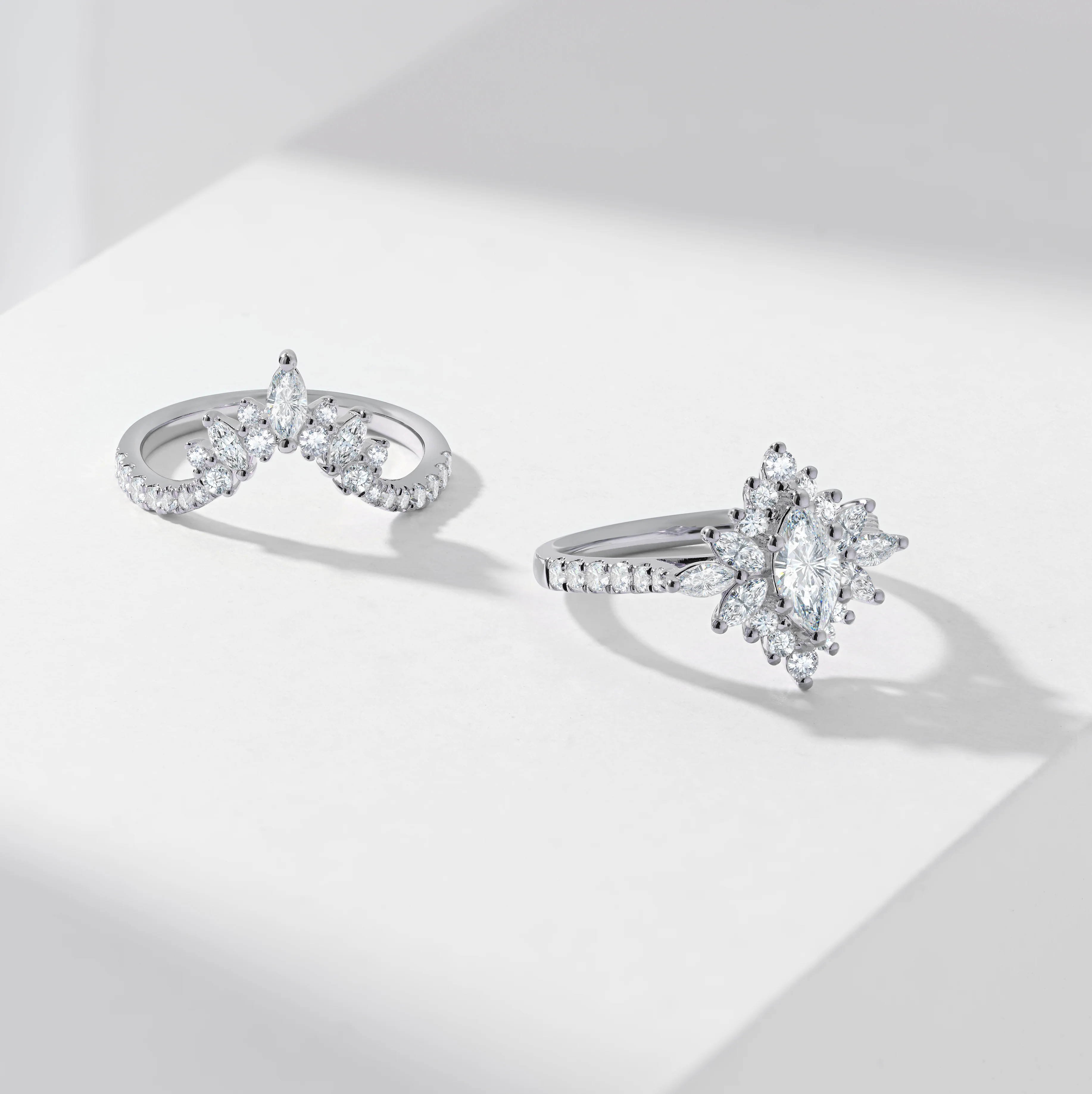 0.50ct Marquise Lab Diamond Solitaire Starburst Halo Tiara Diamond Bridal Set 1.5tdw - Image 5