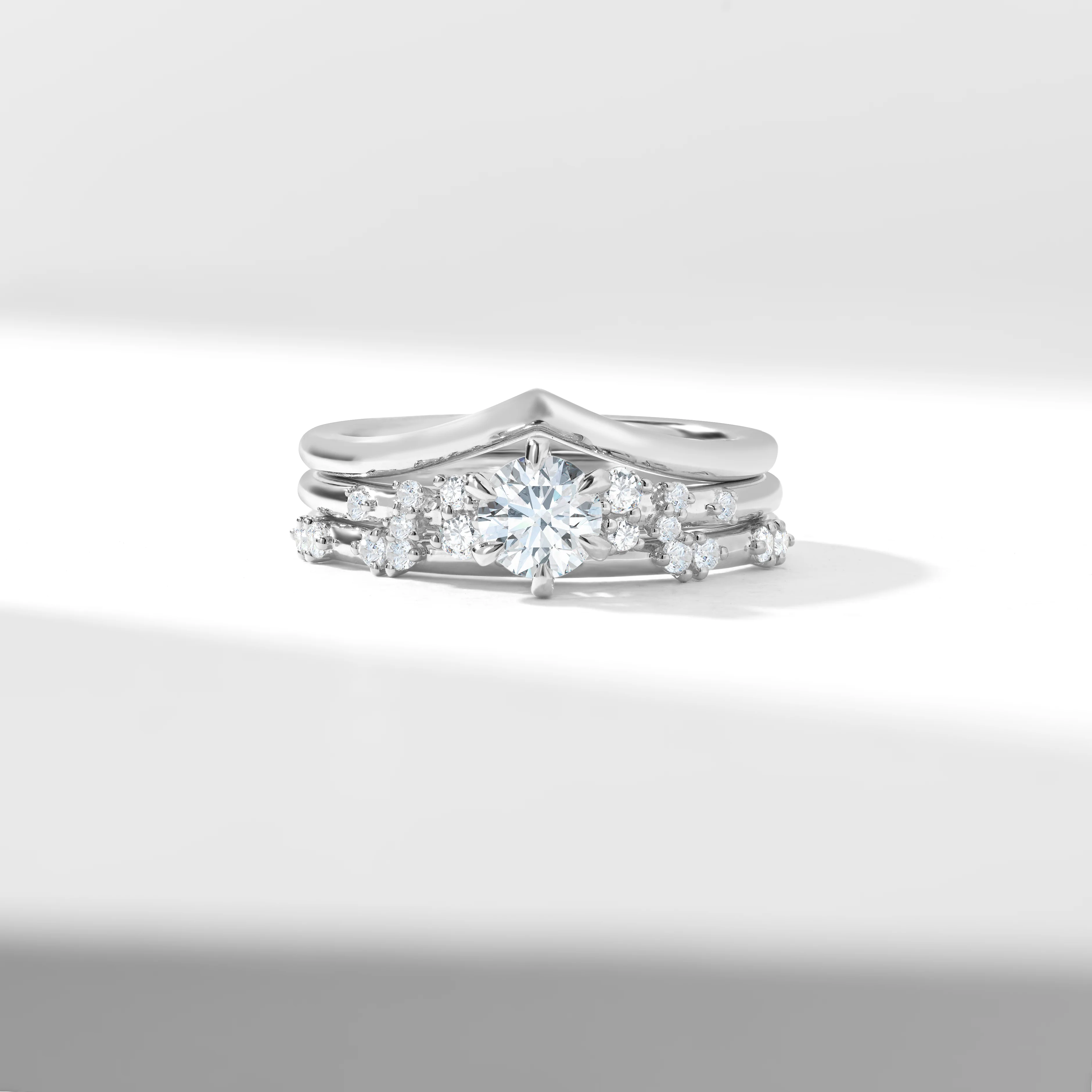 0.50ct Round Brilliant Diamond Centre Snow Drift Shoulders V Contour Bridal Set 0.65tdw - Image 7