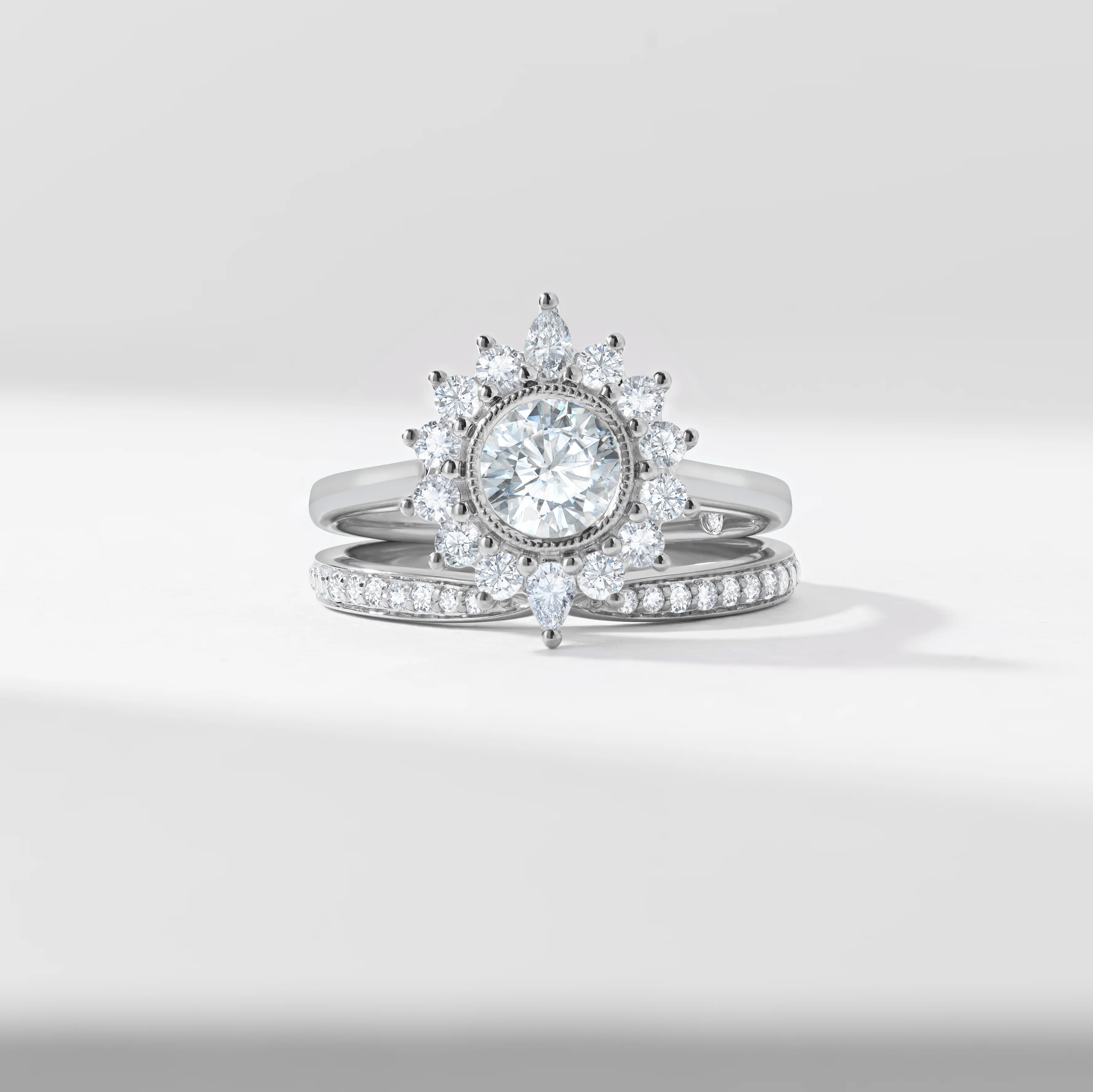 0.75ct Round Brilliant Lab Diamond Milgrain Bezel Centre With Fancy Halo Bridal Set 1.60tdw - Image 8