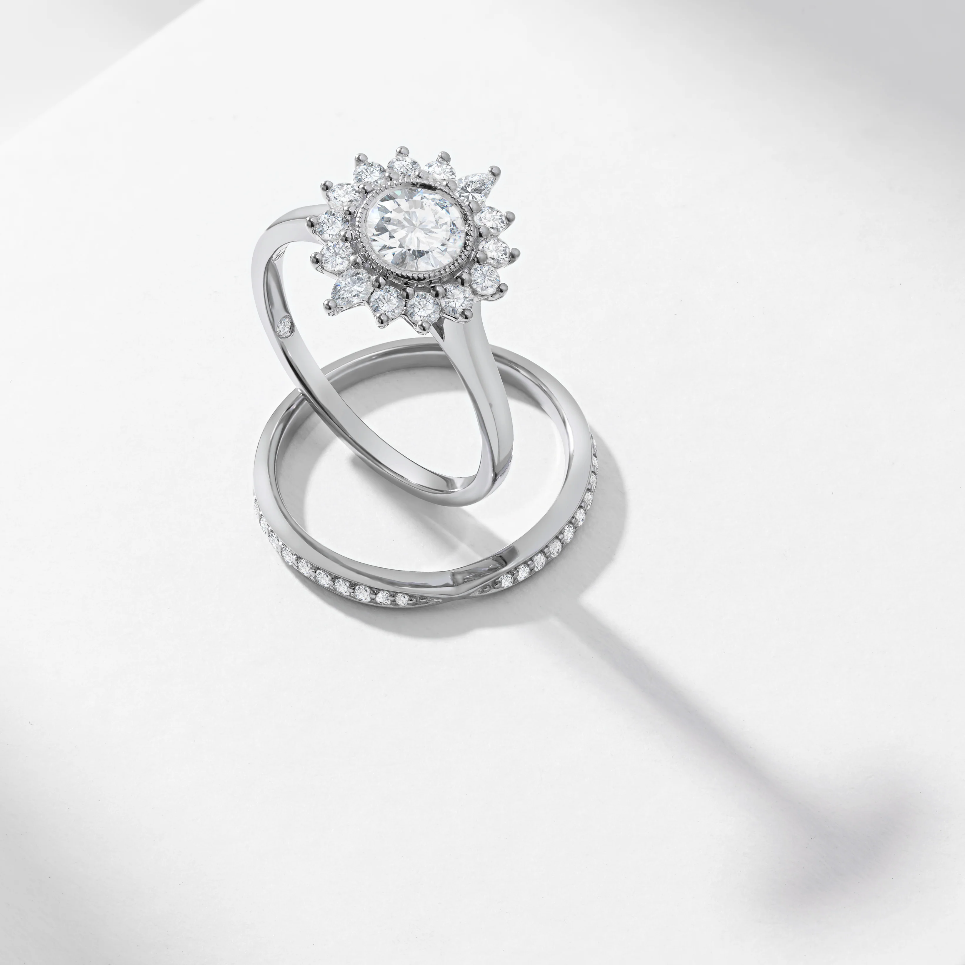 0.75ct Round Brilliant Diamond Milgrain Bezel Centre With Fancy Halo Bridal Set 1.60tdw - Image 5