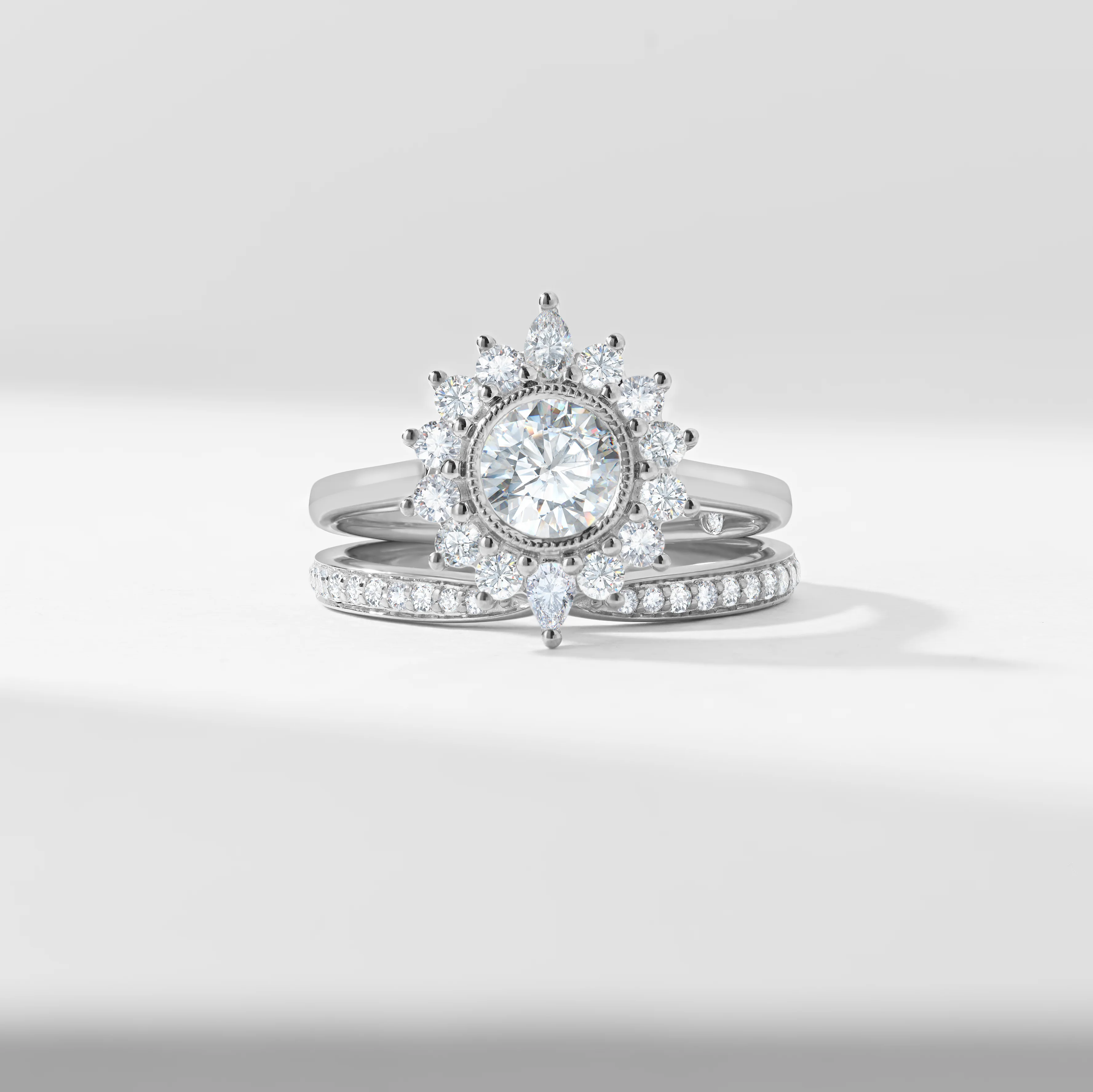 0.75ct Round Brilliant Lab Diamond Milgrain Bezel Centre With Fancy Halo Bridal Set 1.60tdw - Image 6