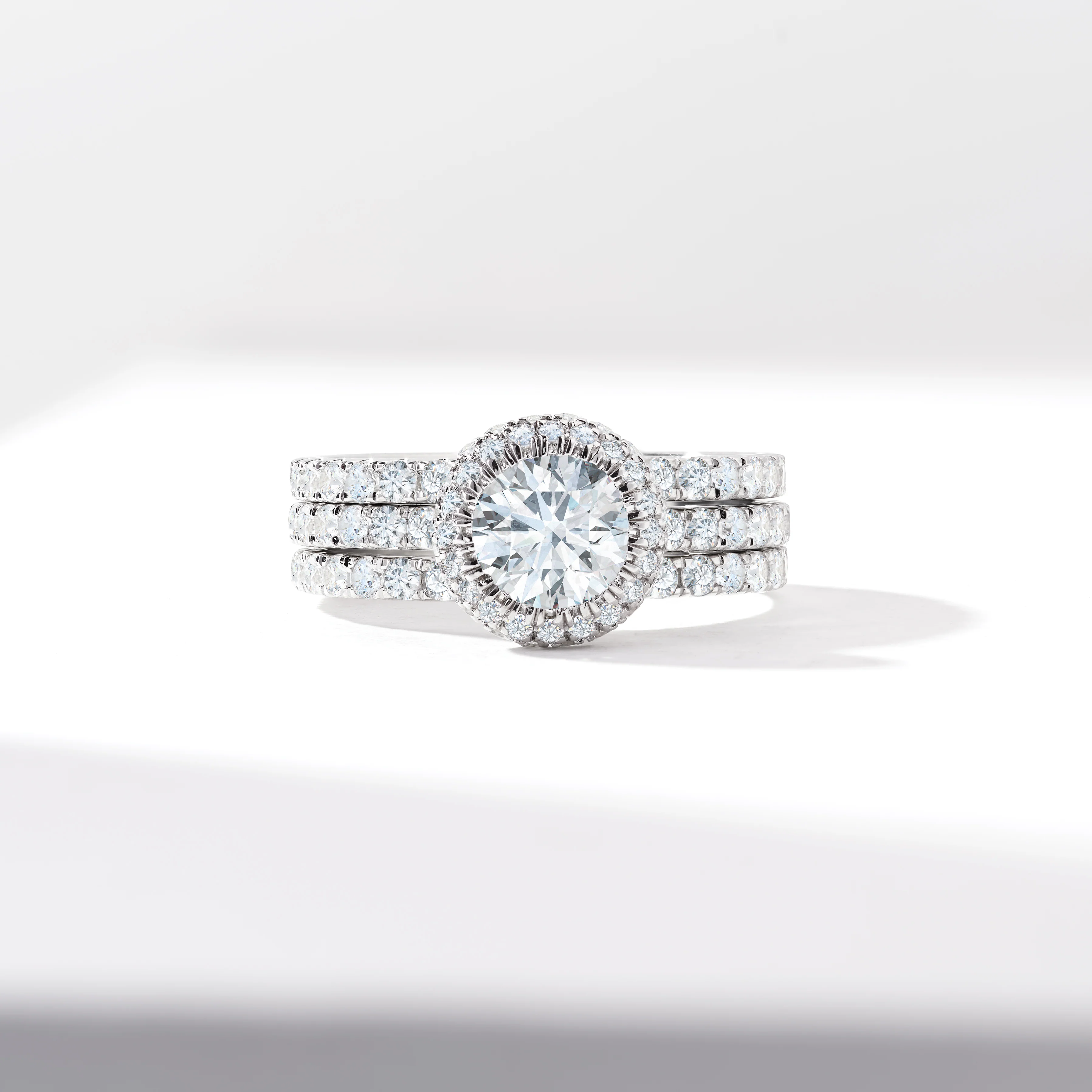 1.0ct Round Brilliant Lab Diamond With Halo And Fine Claw Set Shoulders Bridal Set 2.35tdw - Image 6
