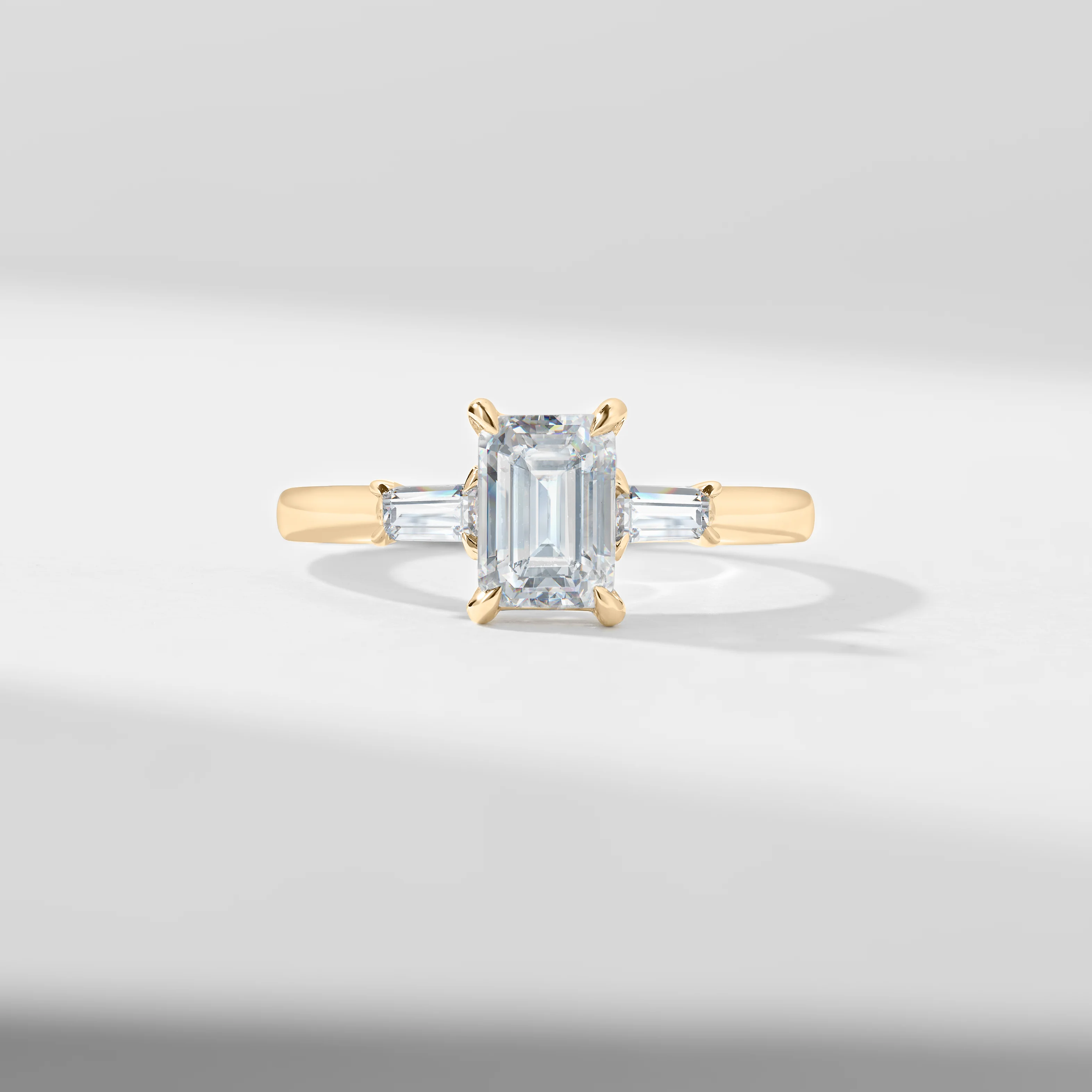 1.5ct Emerald Cut Diamond With Tapered Baguette Shoulders Trilogy Ring 1.62tdw - Image 3