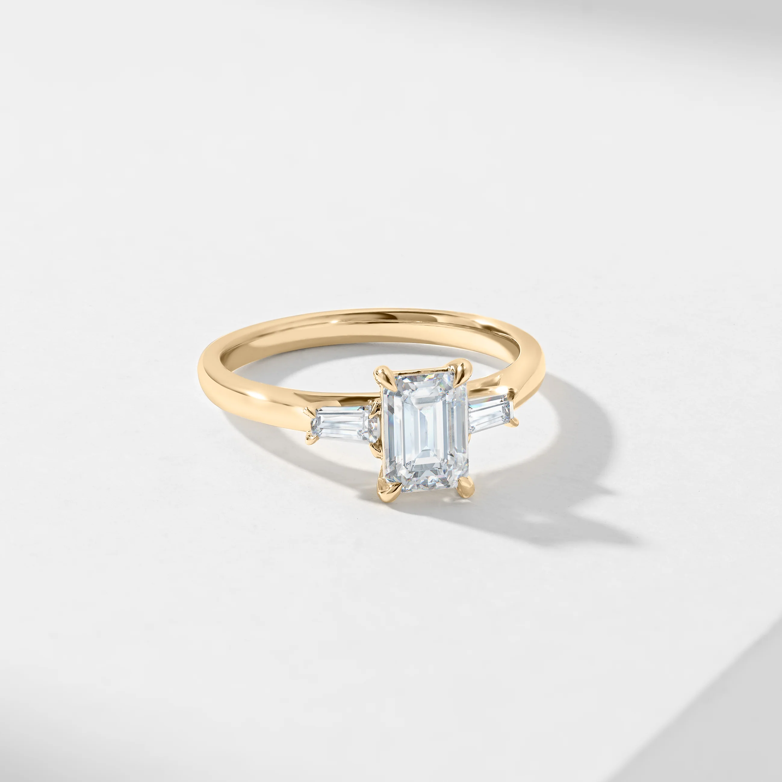 1.5ct Emerald Cut Lab Diamond With Tapered Baguette Shoulders Trilogy Ring 1.62tdw - Image 7
