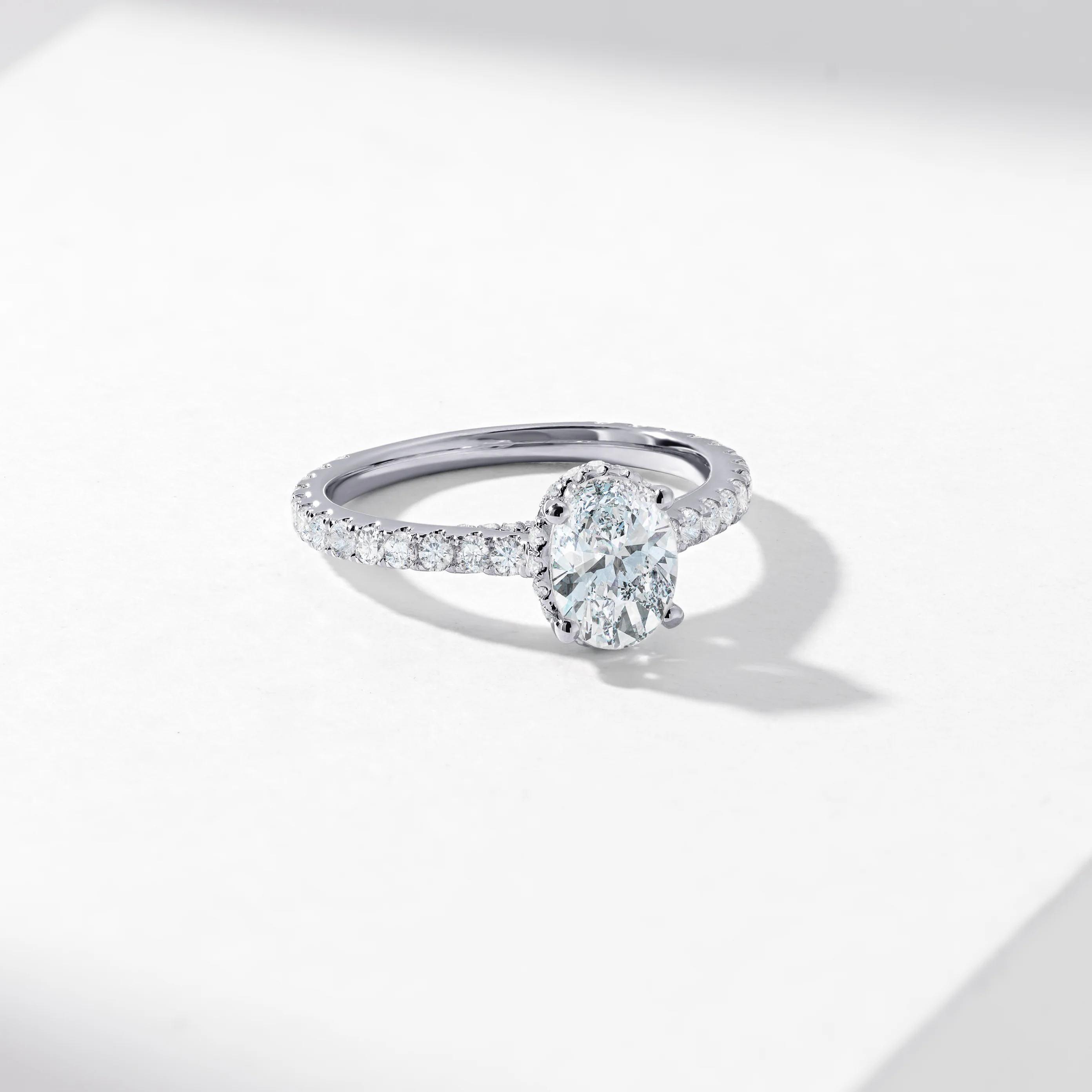 1.5ct Oval Lab Diamond Solitaire With Diamond Hidden Halo And Shoulders Engagement Ring 2.0tdw - Image 3