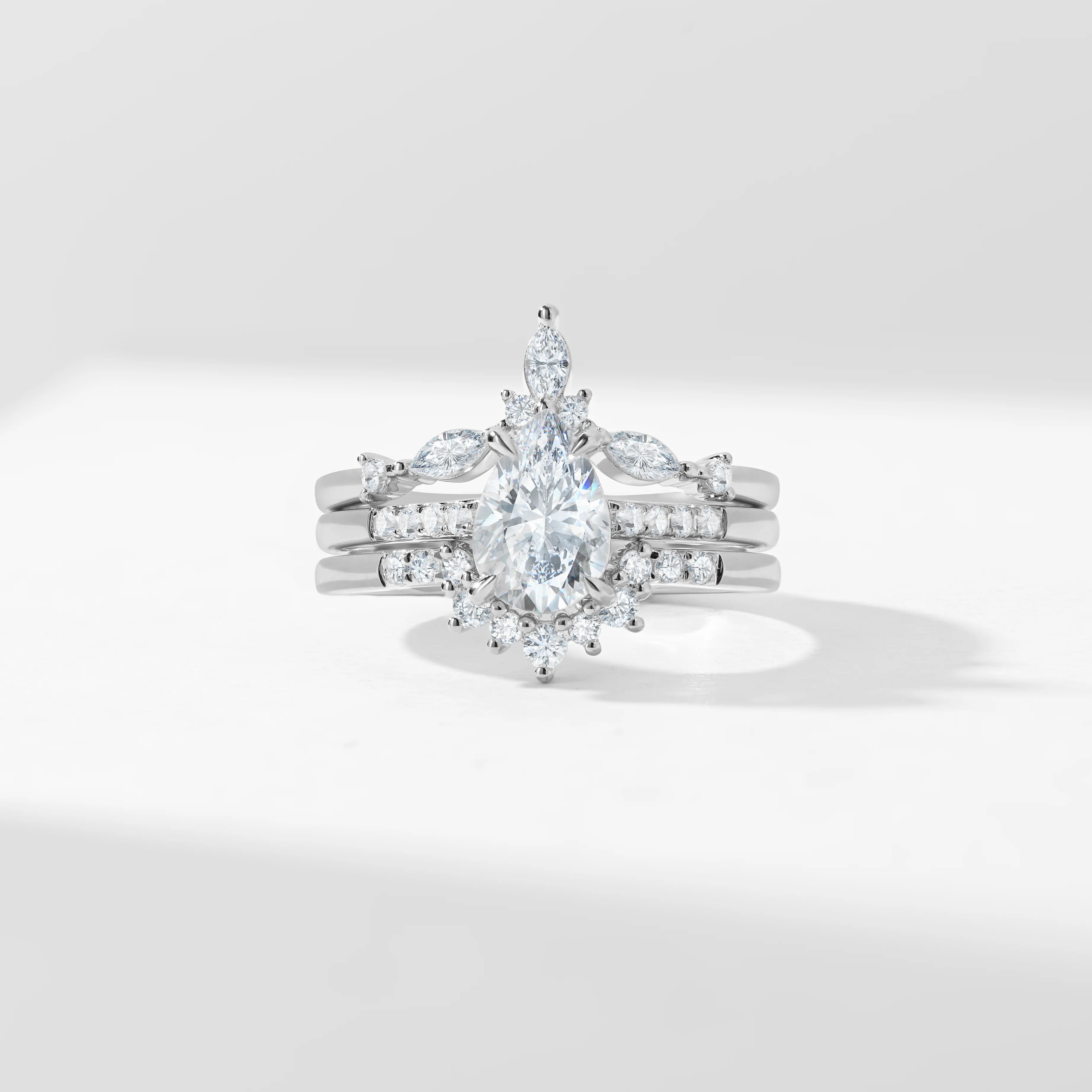 1.5ct Pear Lab Diamond Engagement Ring With Marquise And Round Brilliant Diamond Contoured Fitted Wedders Bridal Set 2.0tdw - Image 7