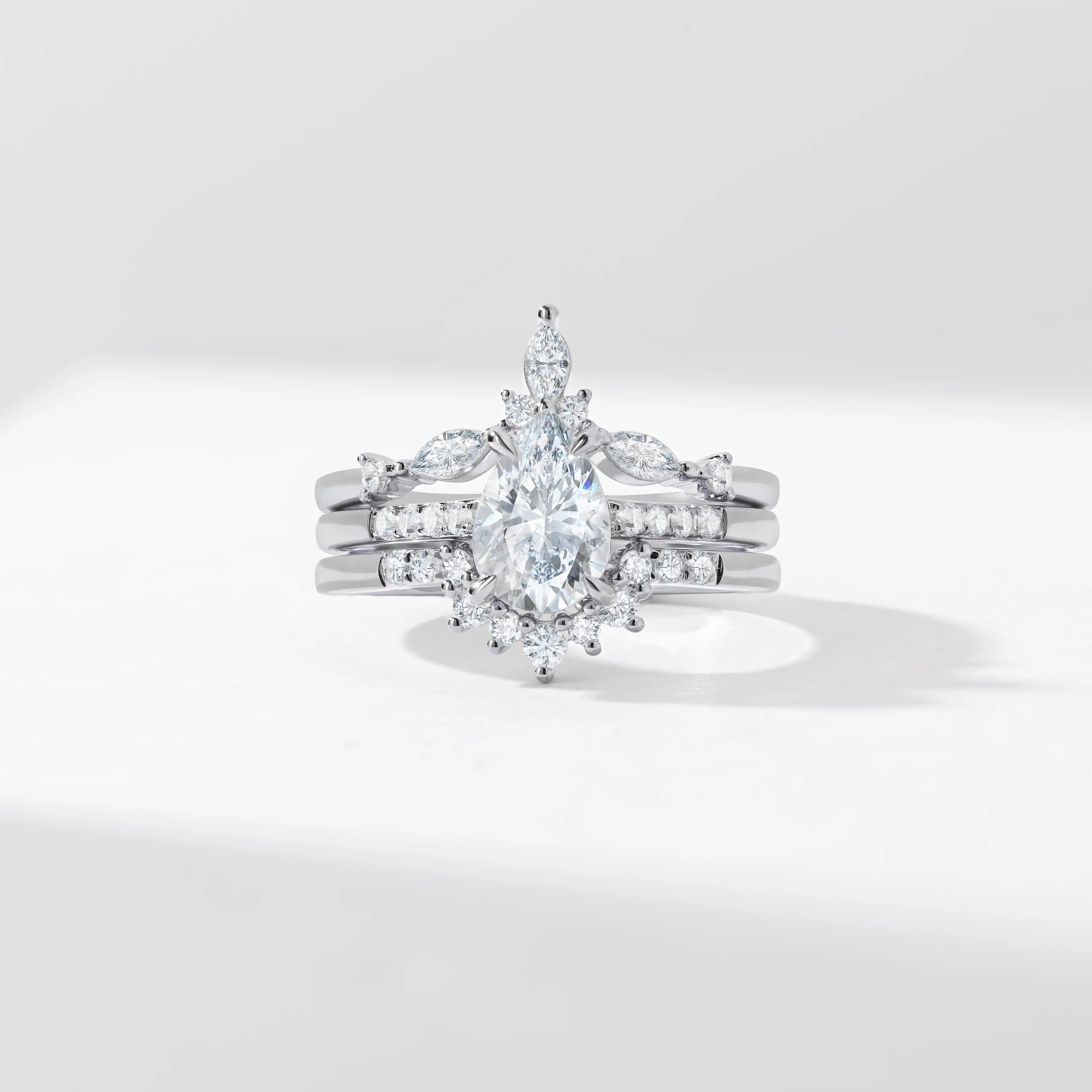 1.5ct Pear Lab Diamond Engagement Ring With Marquise And Round Brilliant Diamond Contoured Fitted Wedders Bridal Set 2.0tdw - Image 8