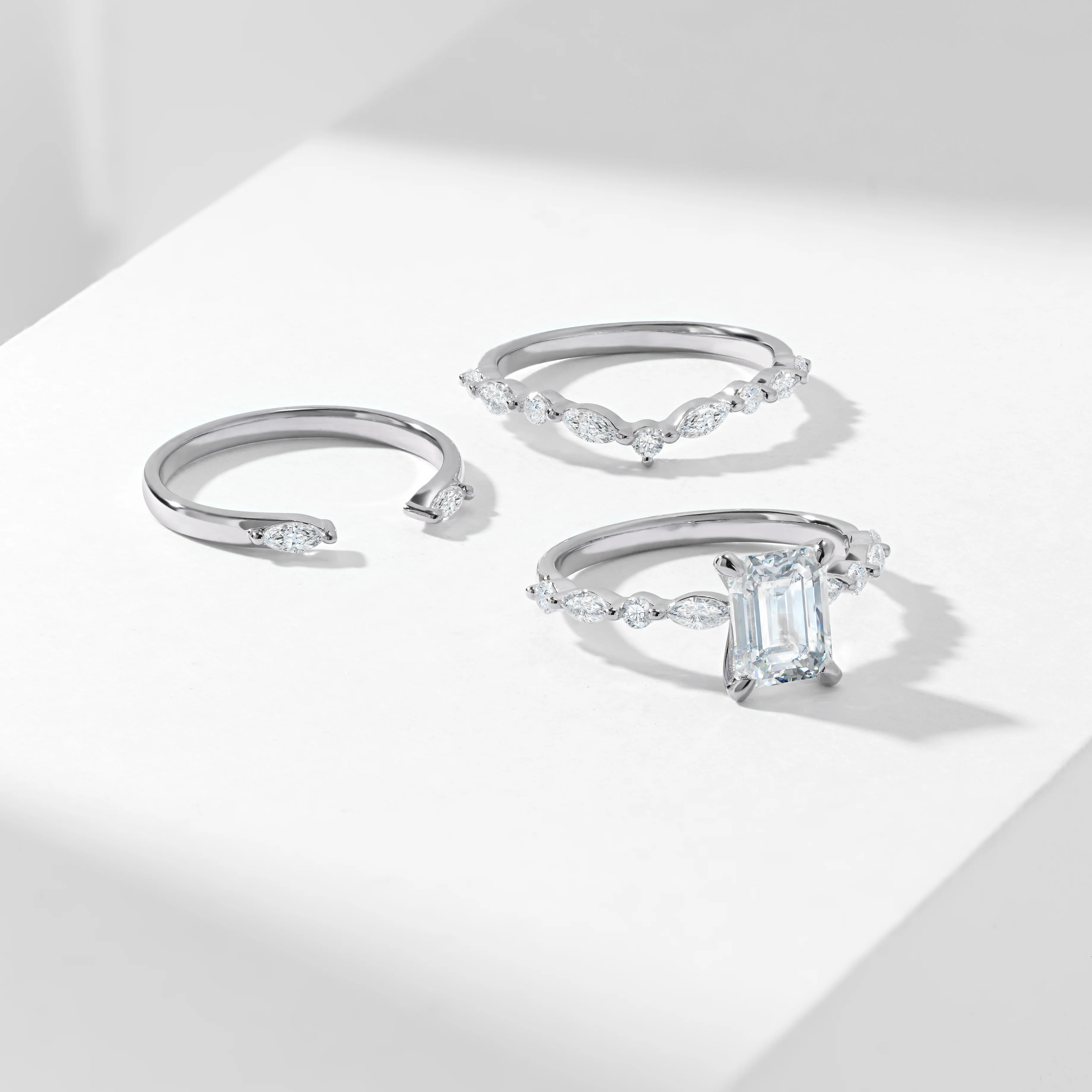 1.5ct Radiant Lab Diamond Solitaire With Marquise And Round Brilliant Shoulder Contour And Open Gap Bridal Set 2.0tdw - Image 8