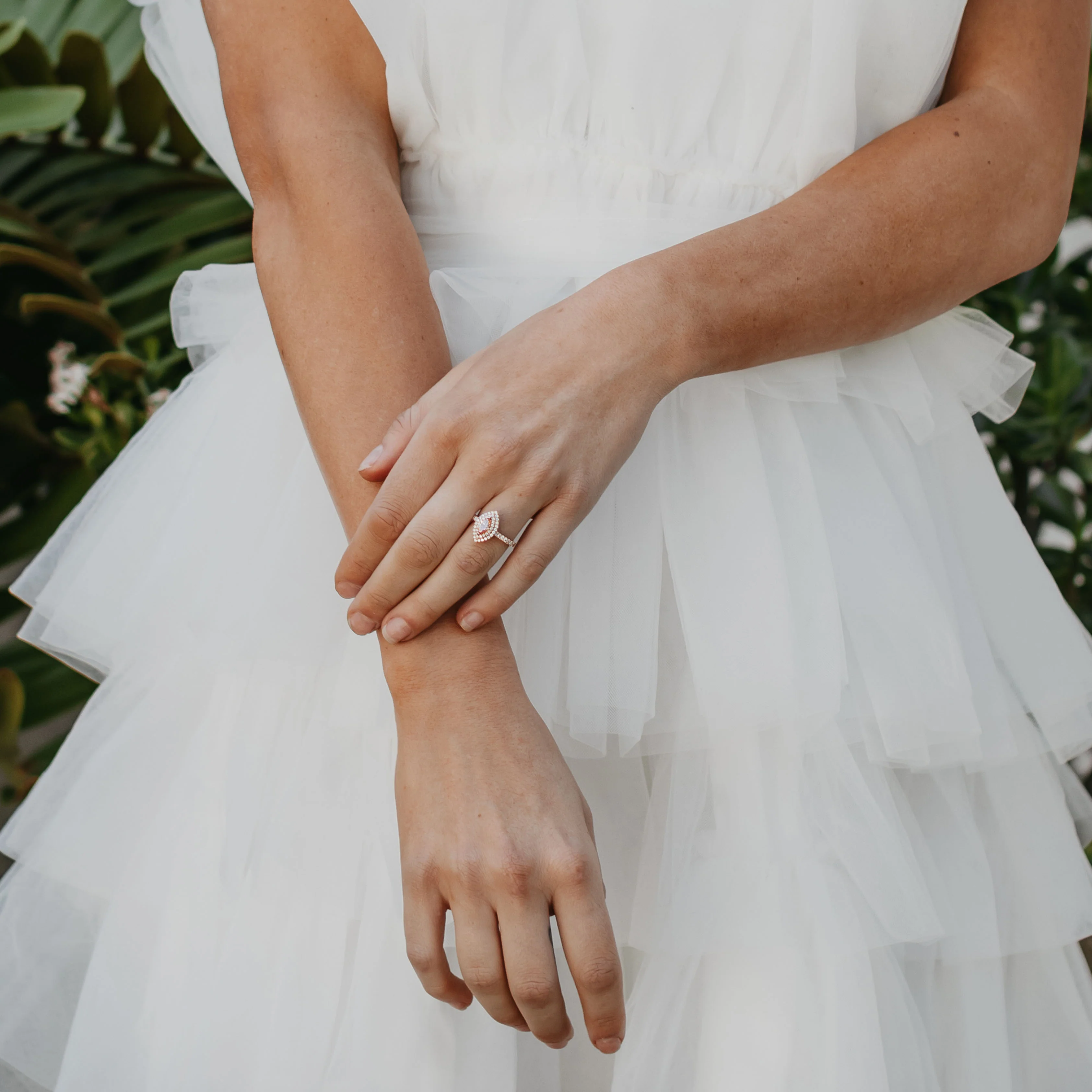 14K Rose Gold 1.08tdw Marquise Pink Lab Diamond Centre With Double Halo And Claw Set Shoulders Ring - Image 4
