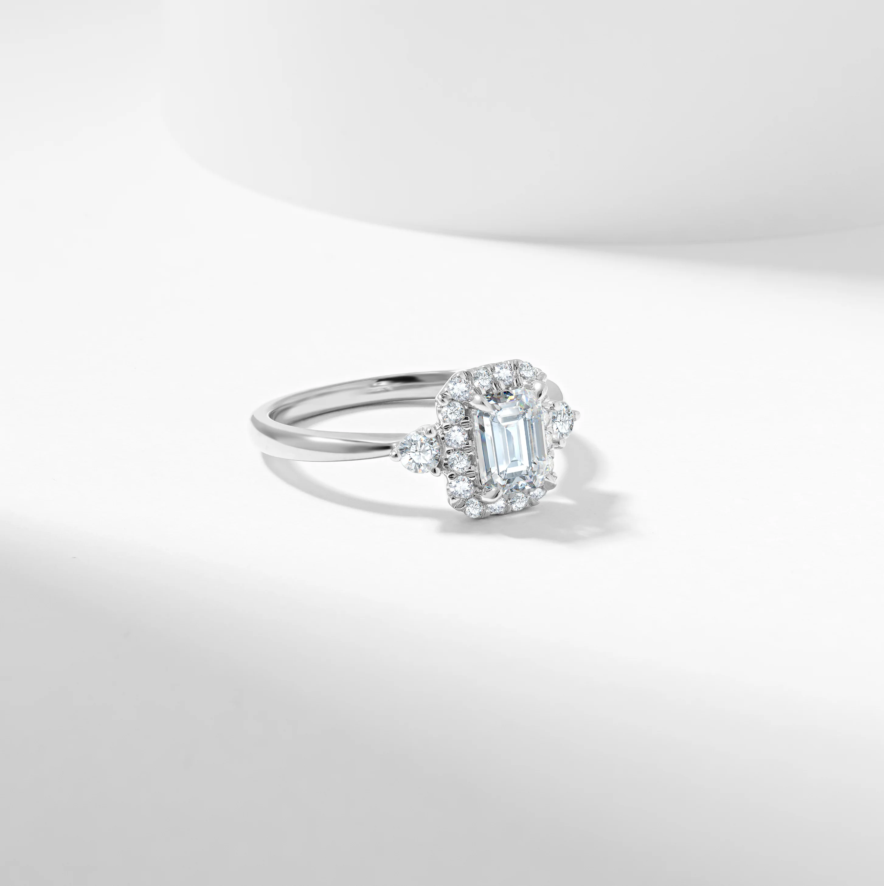 Platinum Emerald Cut Lab Grown Diamond Halo Engagement Ring 1.19tdw - Image 3