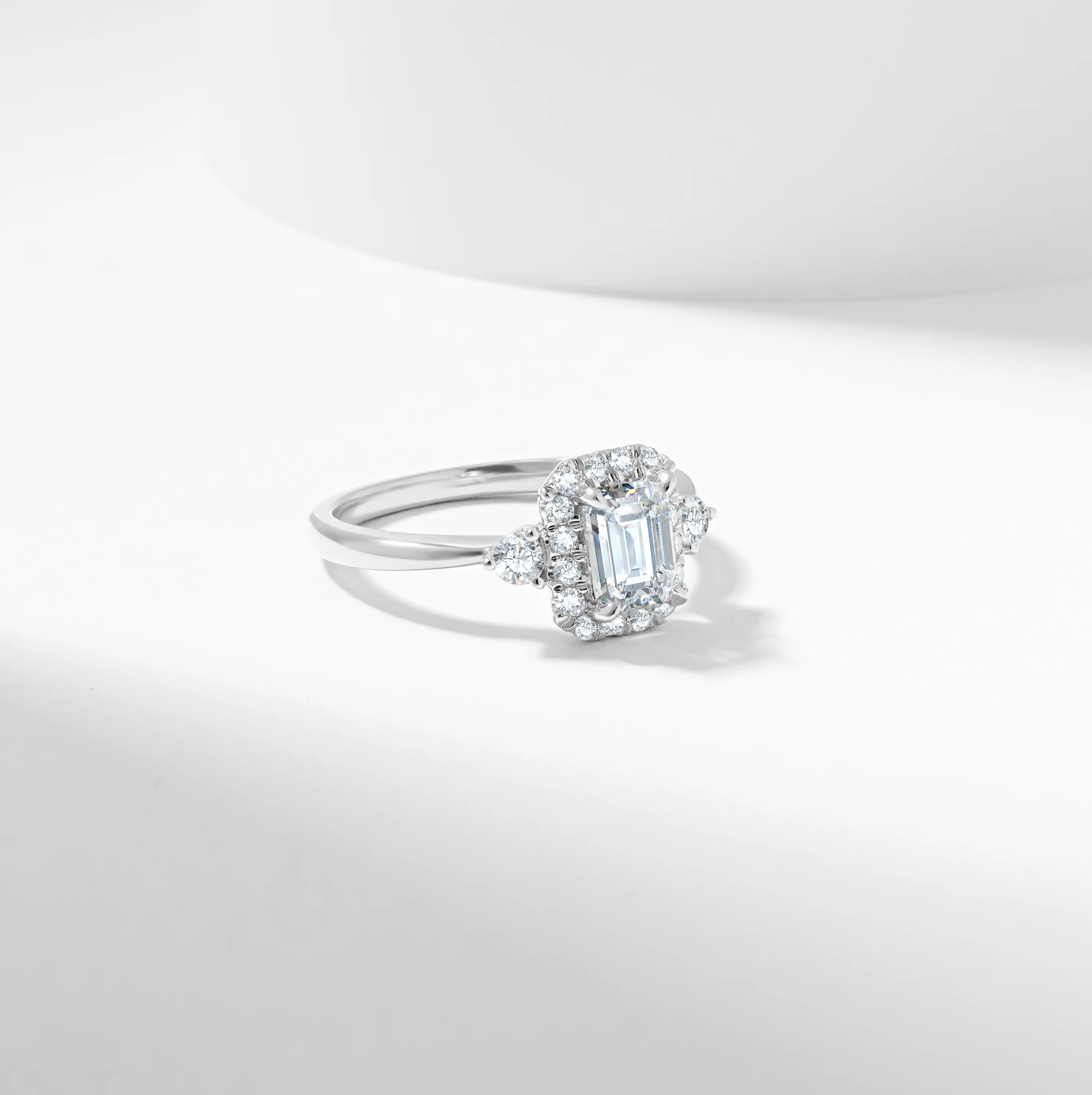 Platinum Emerald Cut Lab Grown Diamond Halo Engagement Ring 1.19tdw - Image 5