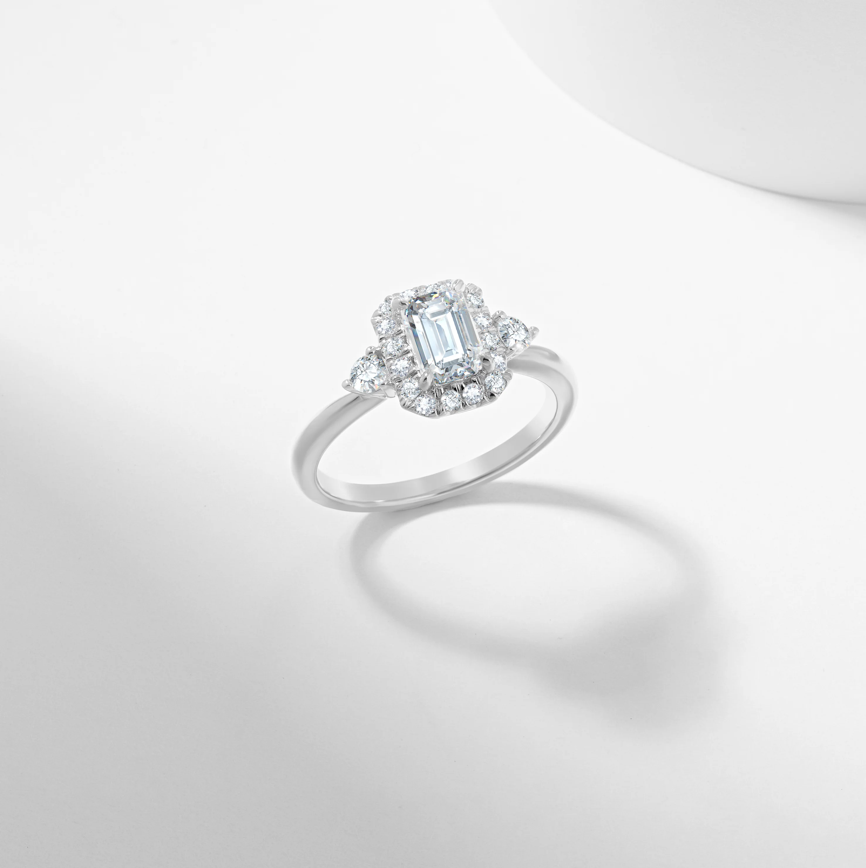 Platinum Emerald Cut Lab Grown Diamond Halo Engagement Ring 1.19tdw - Image 6