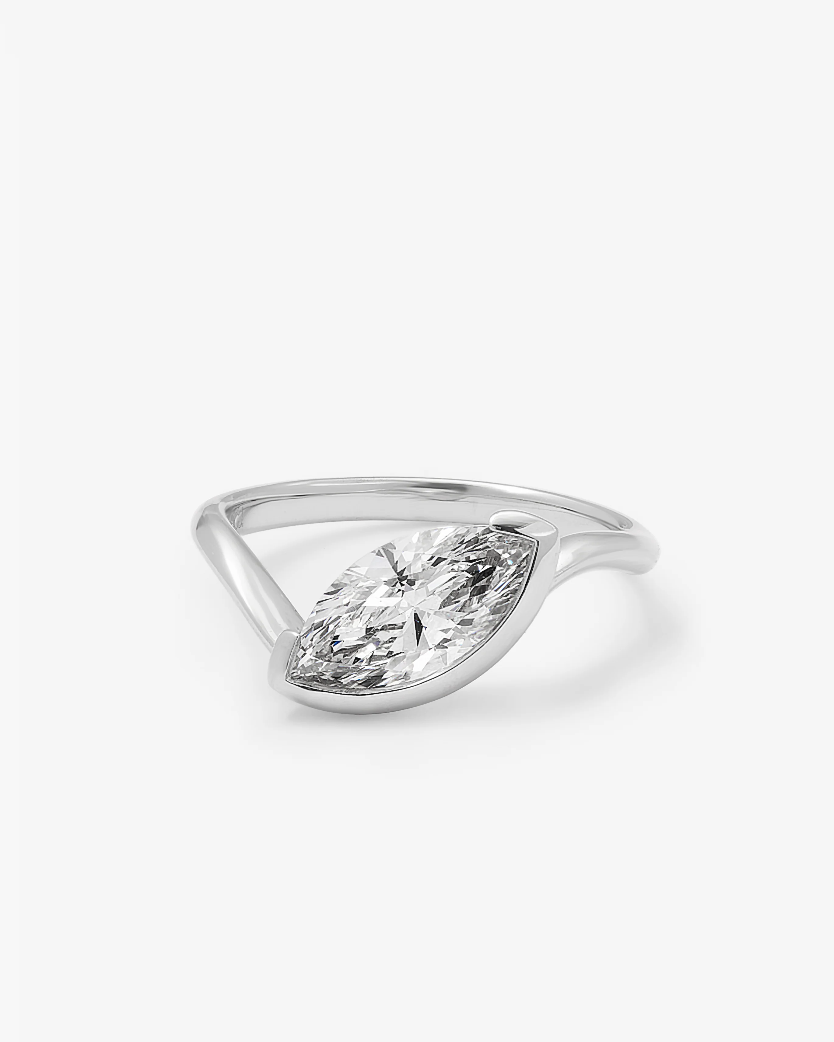 18K White Gold 1.5ct Marquise Lab Diamond Semi Bezel Angle Set Ring - Image 3