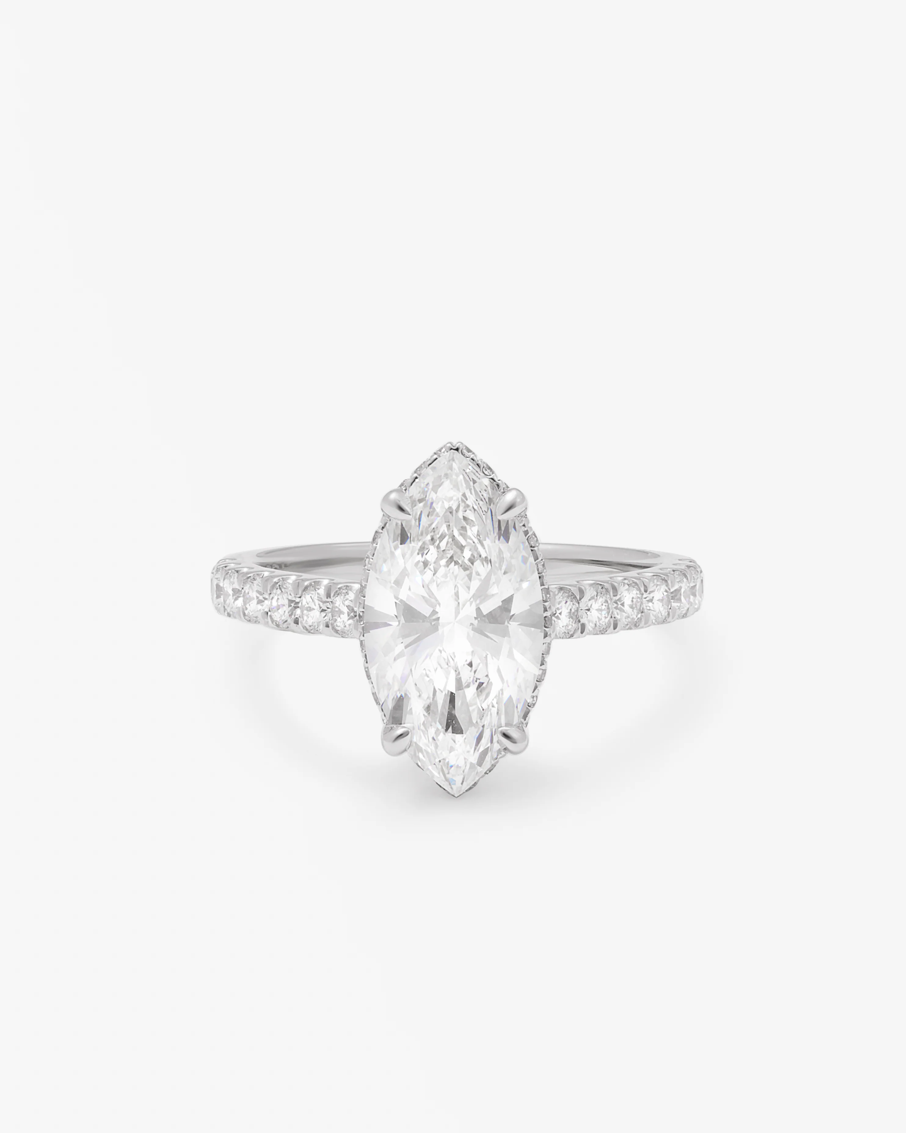 18K White Gold 3ct Marquise Lab Diamond Solitaire With Brilliant Lab Diamond Shoulders Gallery and Bridge Ring 3.8tdw - Image 3