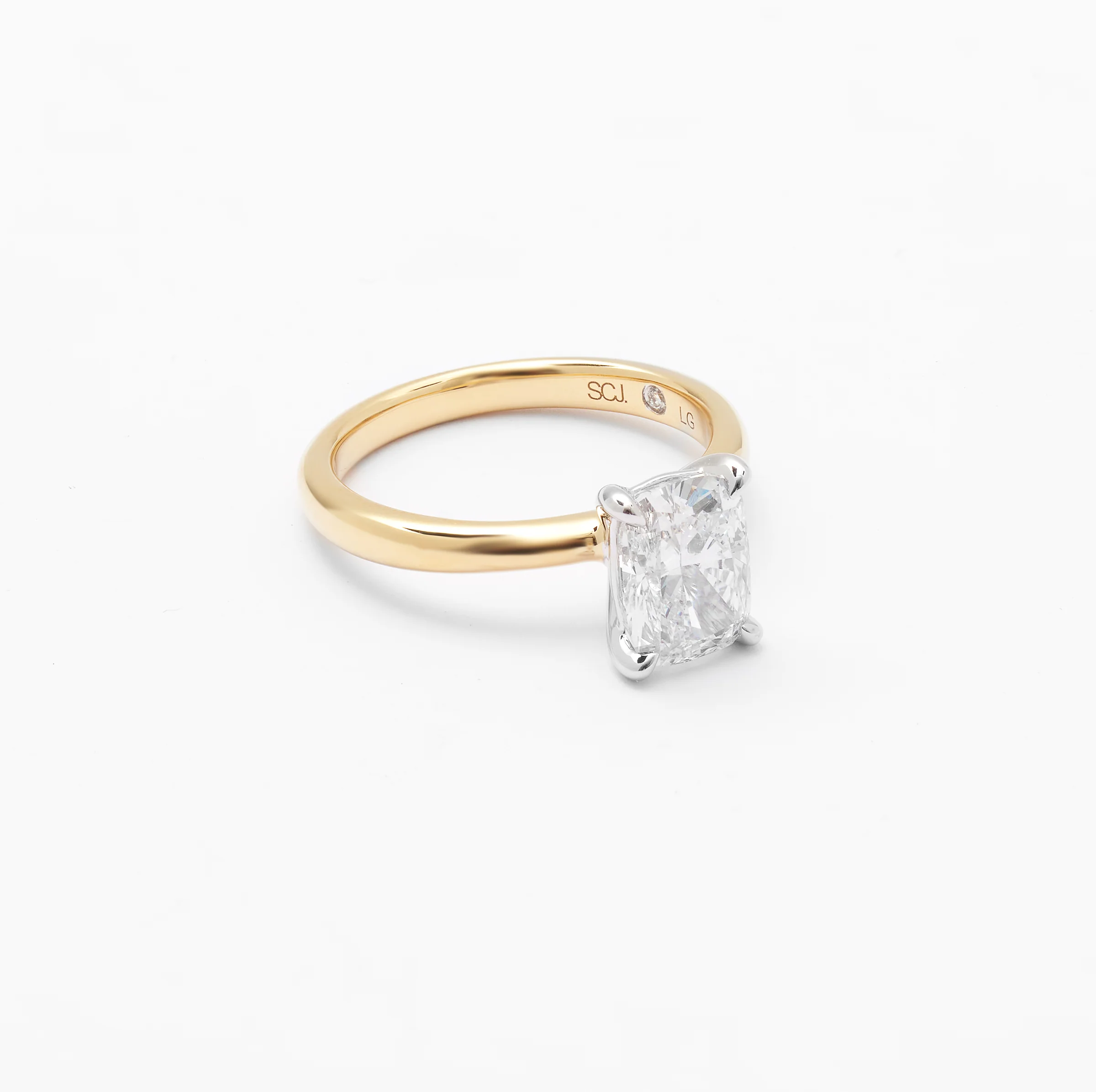 18K Yellow And White Gold Elongated Cushion Lab Diamond Solitaire Engagement Ring 2.0ct - Image 2
