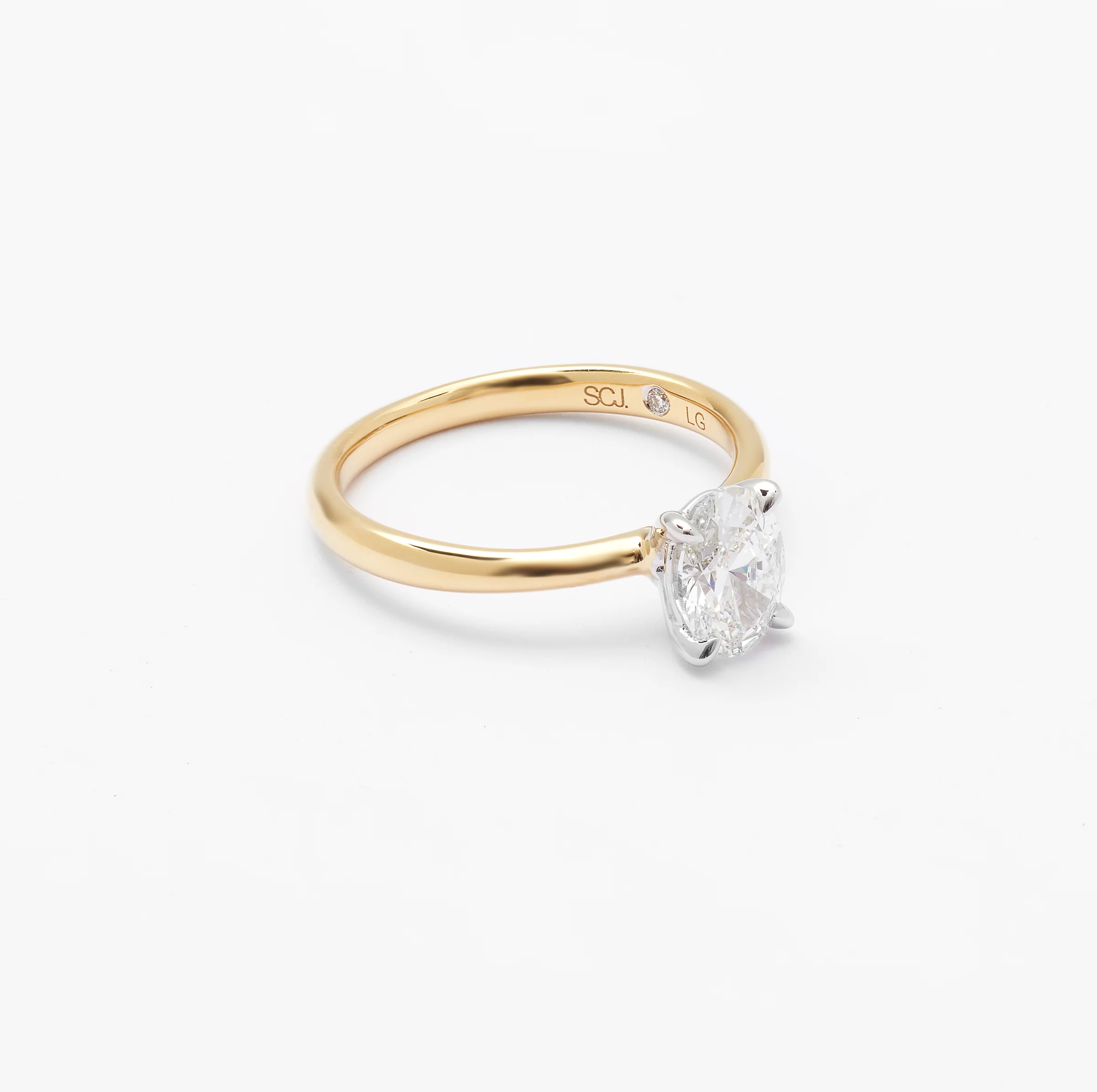 18K Yellow And White Gold Oval Lab Diamond Solitaire Engagement Ring 1.0ct - Image 2