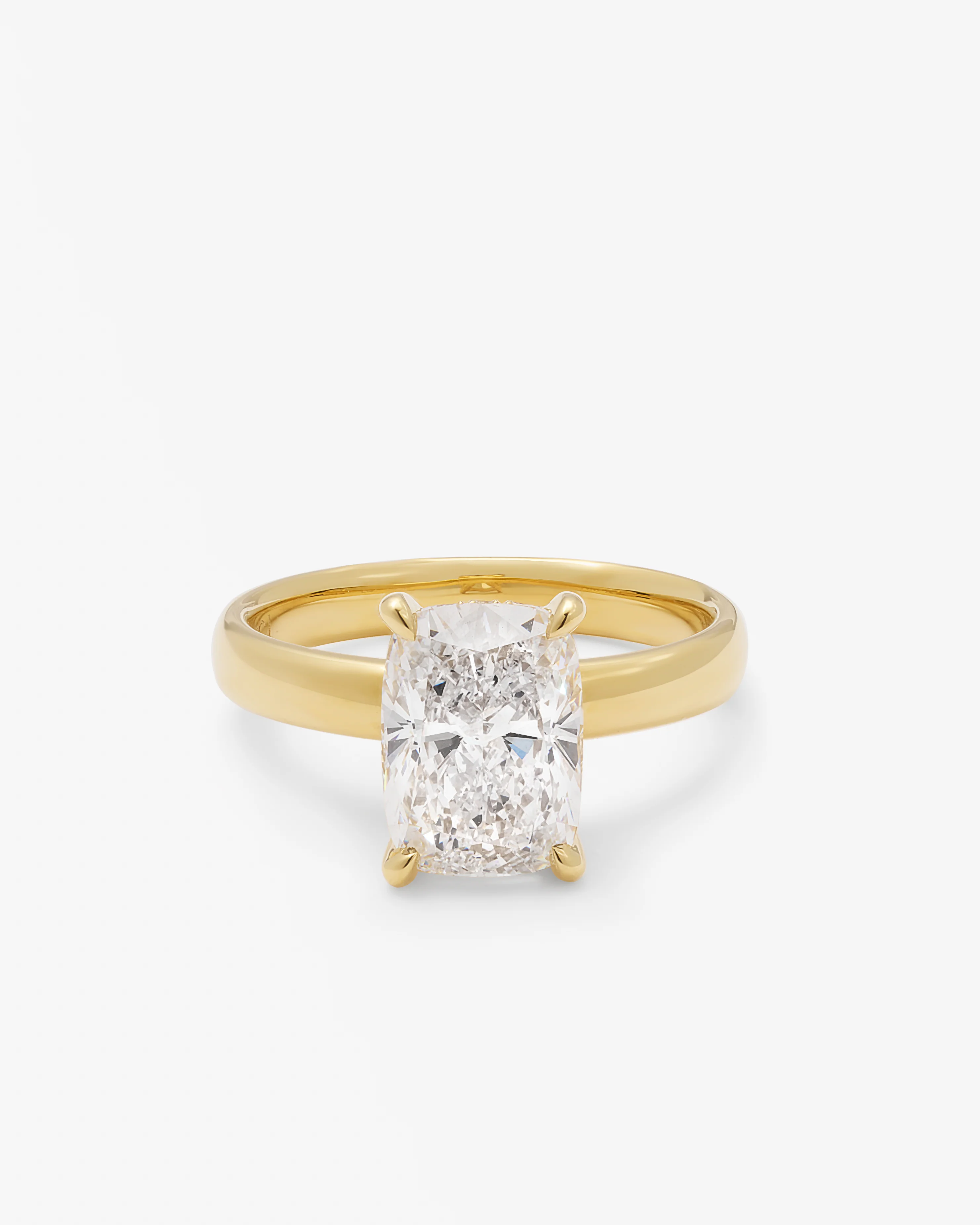 18K Yellow Gold 3ct Elongated Cushion Lab Diamond Solitaire With Diamond Gallery Ring - Image 3