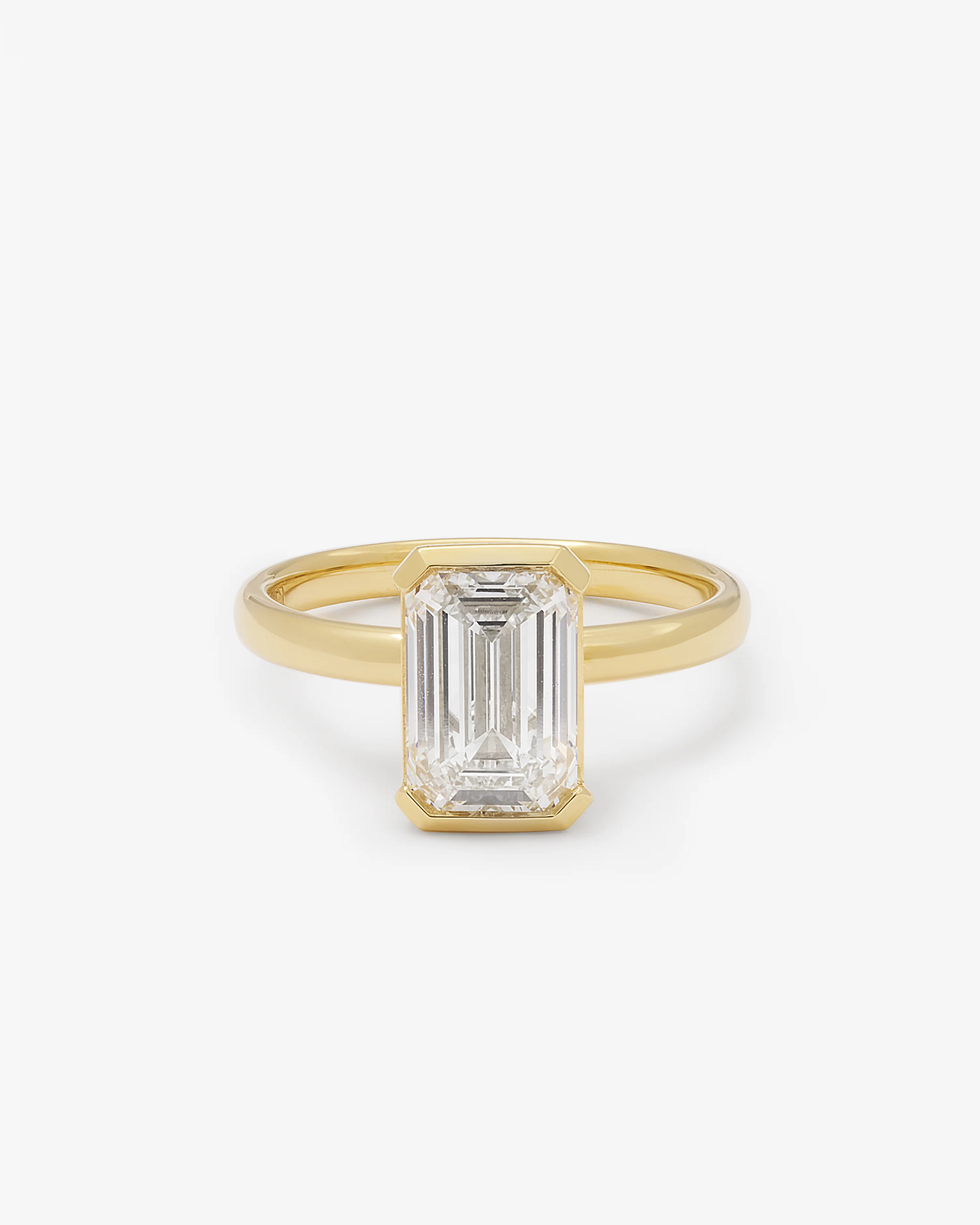 18K Yellow Gold 3ct Emerald Cut Lab Diamond Semi Bezel Set Ring - Image 3