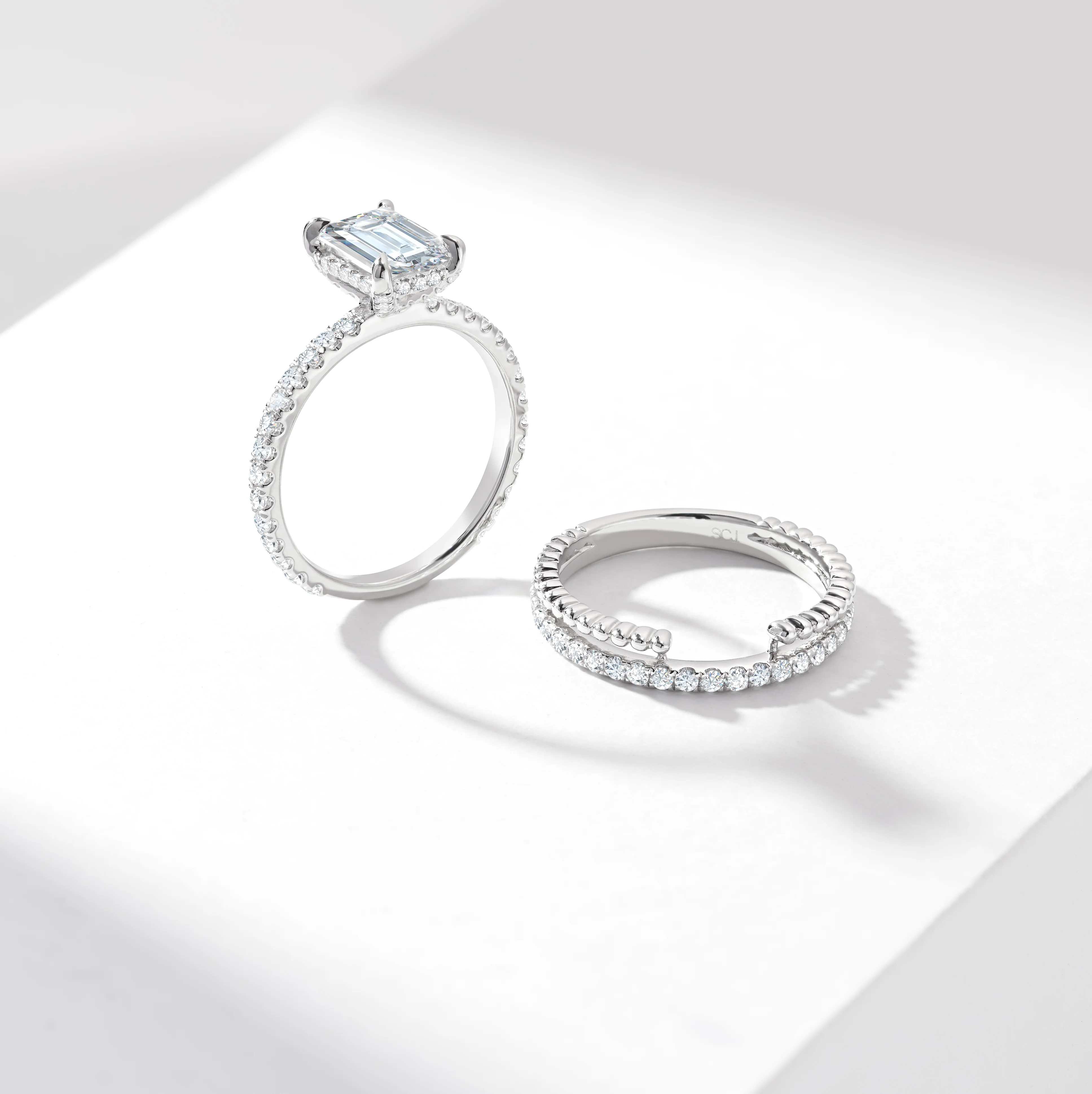2.0ct Emerald Cut Diamond Solitaire With Hidden Halo And Shoulders Bridal Set 2.9tdw - Image 2