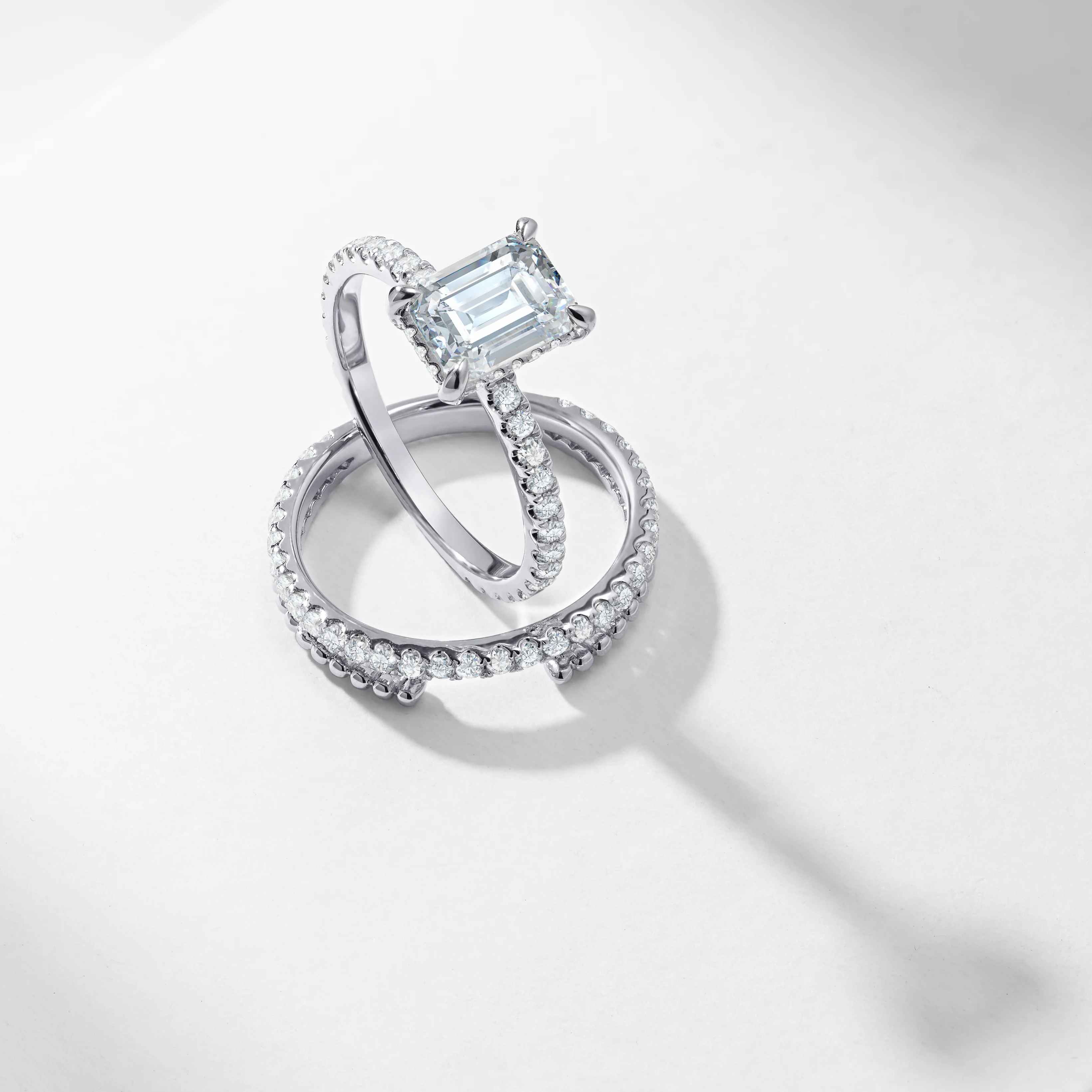 Platinum 2.0ct Emerald Cut Lab Diamond Solitaire With Hidden Halo And Shoulders Bridal Set 2.9tdw - Image 7