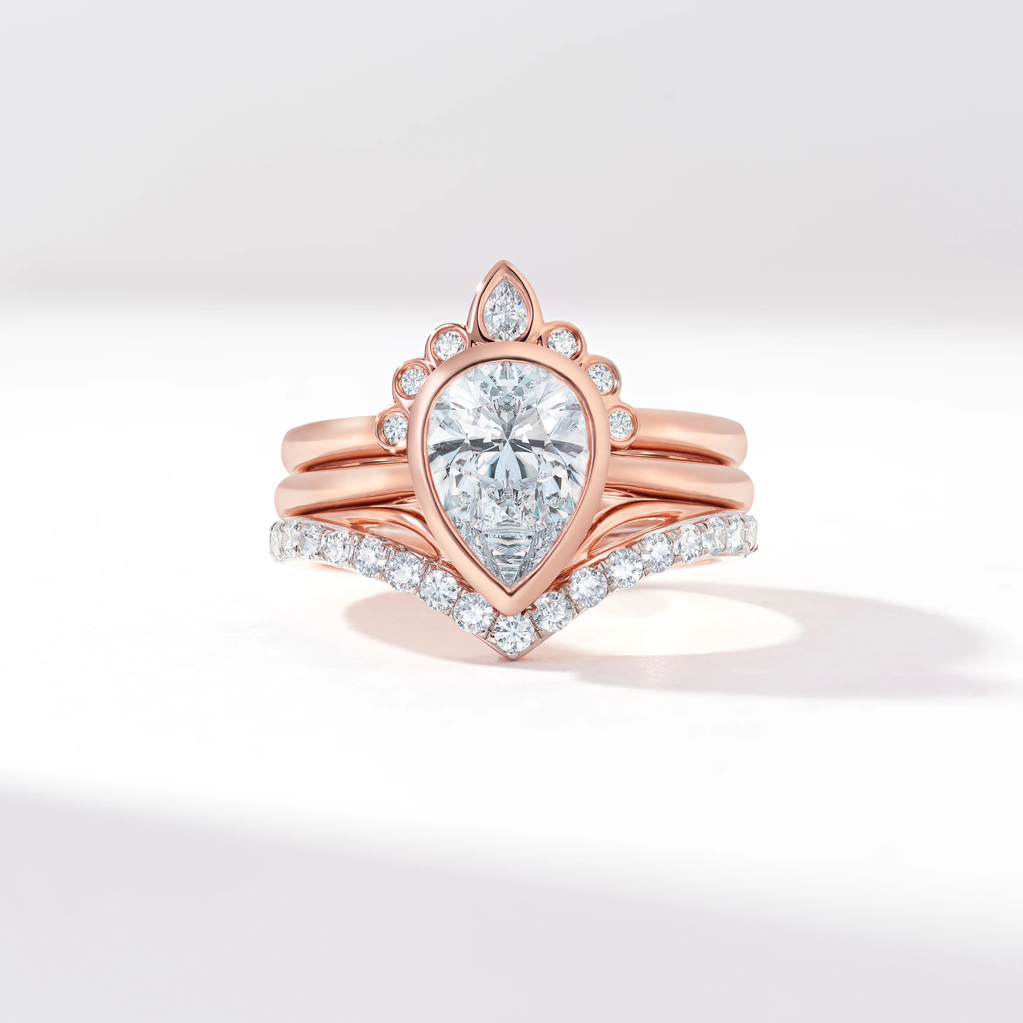 Platinum 2.0ct Pear Diamond Bezel Set With Contouring Wedding And Eternity Rings Bridal Set 2.50tdw - Image 6