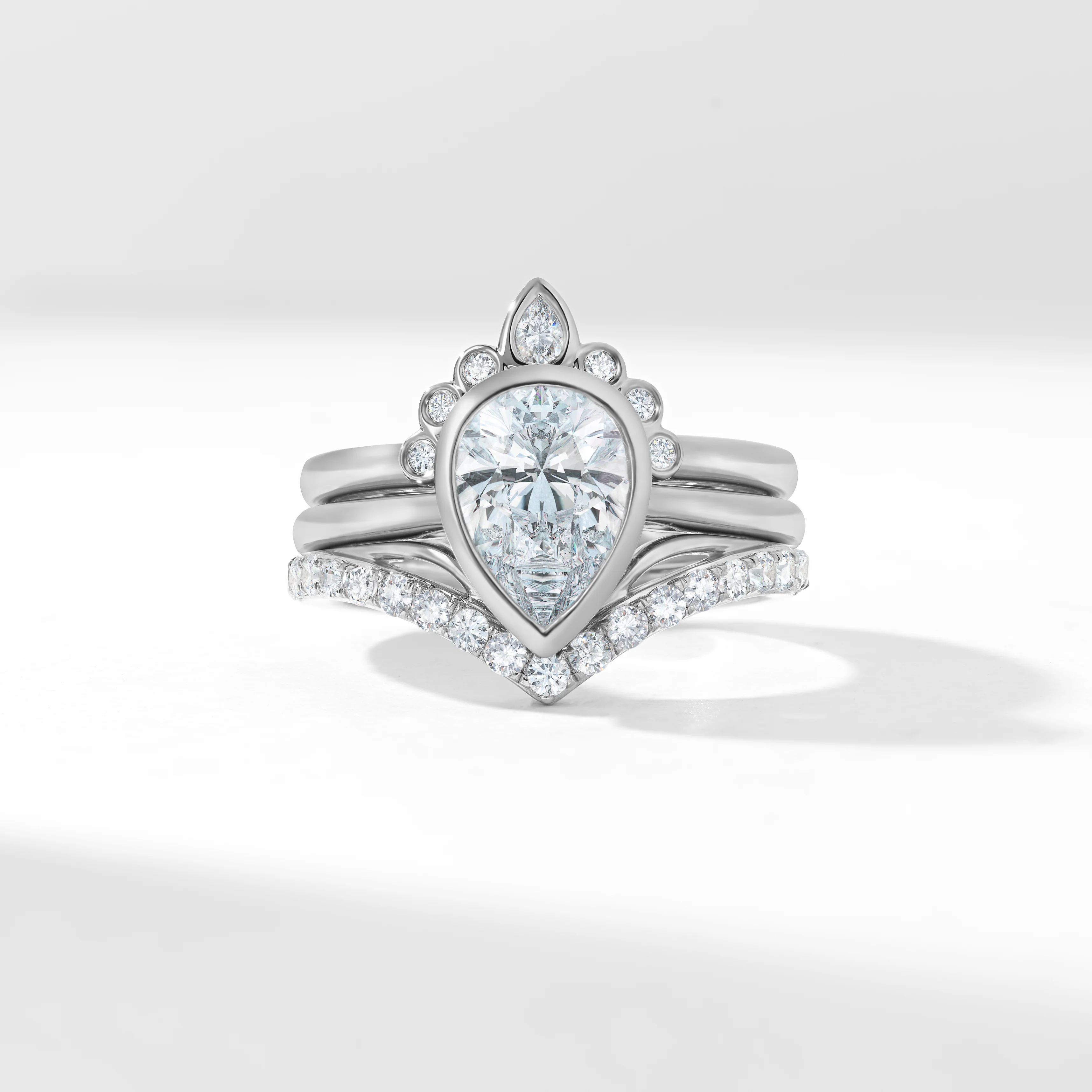Platinum 2.0ct Pear Diamond Bezel Set With Contouring Wedding And Eternity Rings Bridal Set 2.50tdw - Image 7