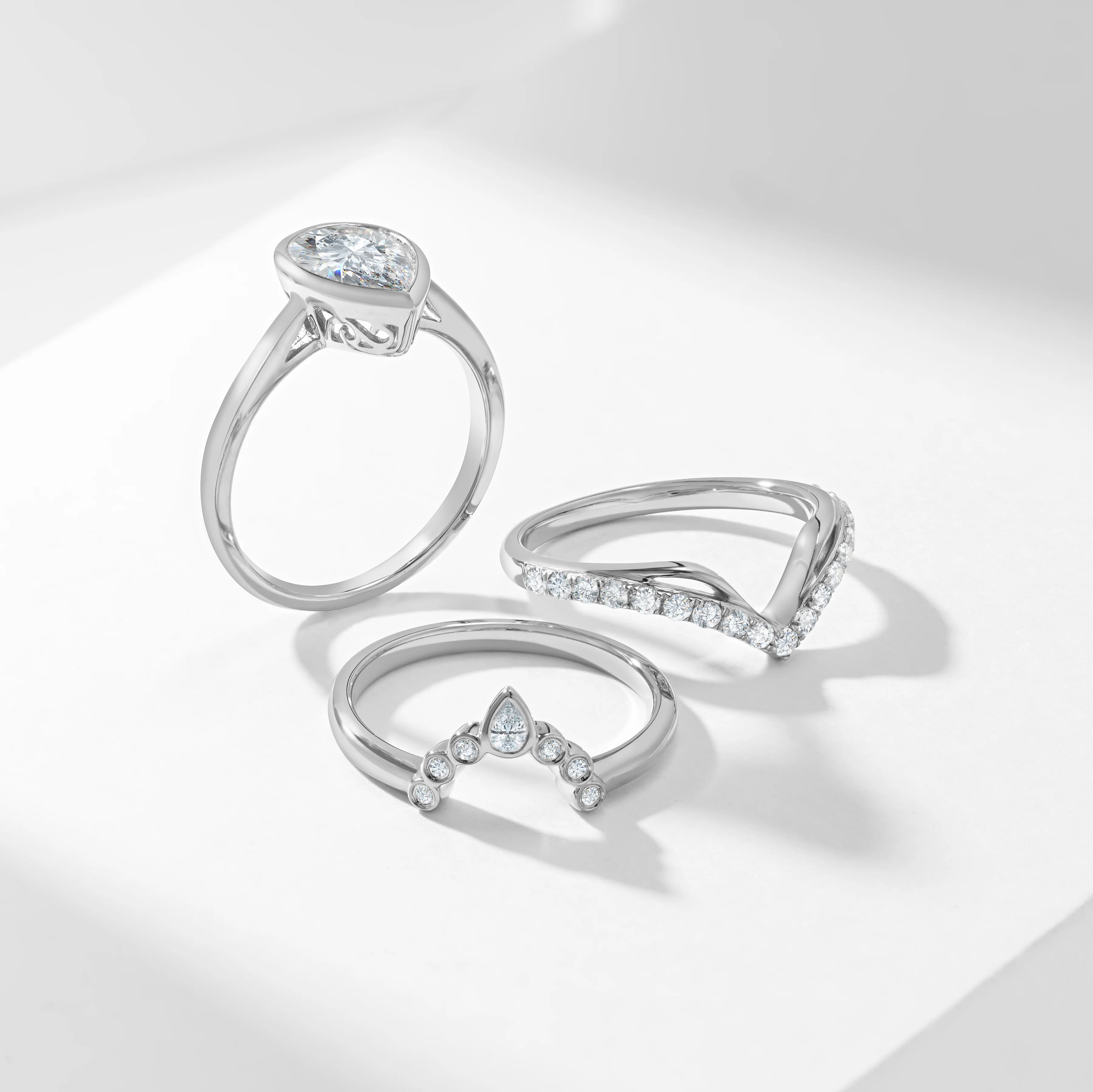 Platinum 2.0ct Pear Lab Diamond Bezel Set With Contouring Wedding And Eternity Rings Bridal Set 2.50tdw - Image 3