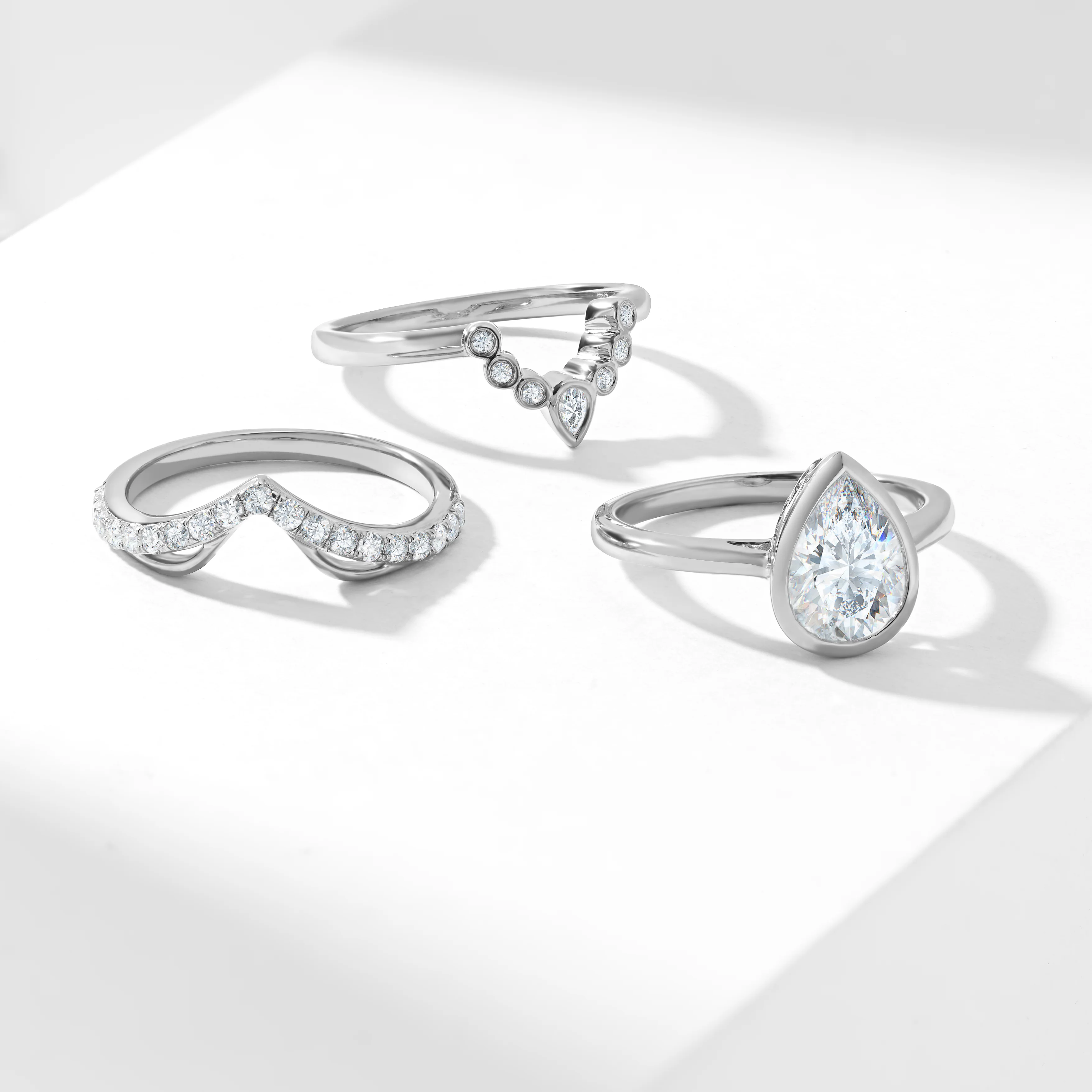 Platinum 2.0ct Pear Lab Diamond Bezel Set With Contouring Wedding And Eternity Rings Bridal Set 2.50tdw - Image 4