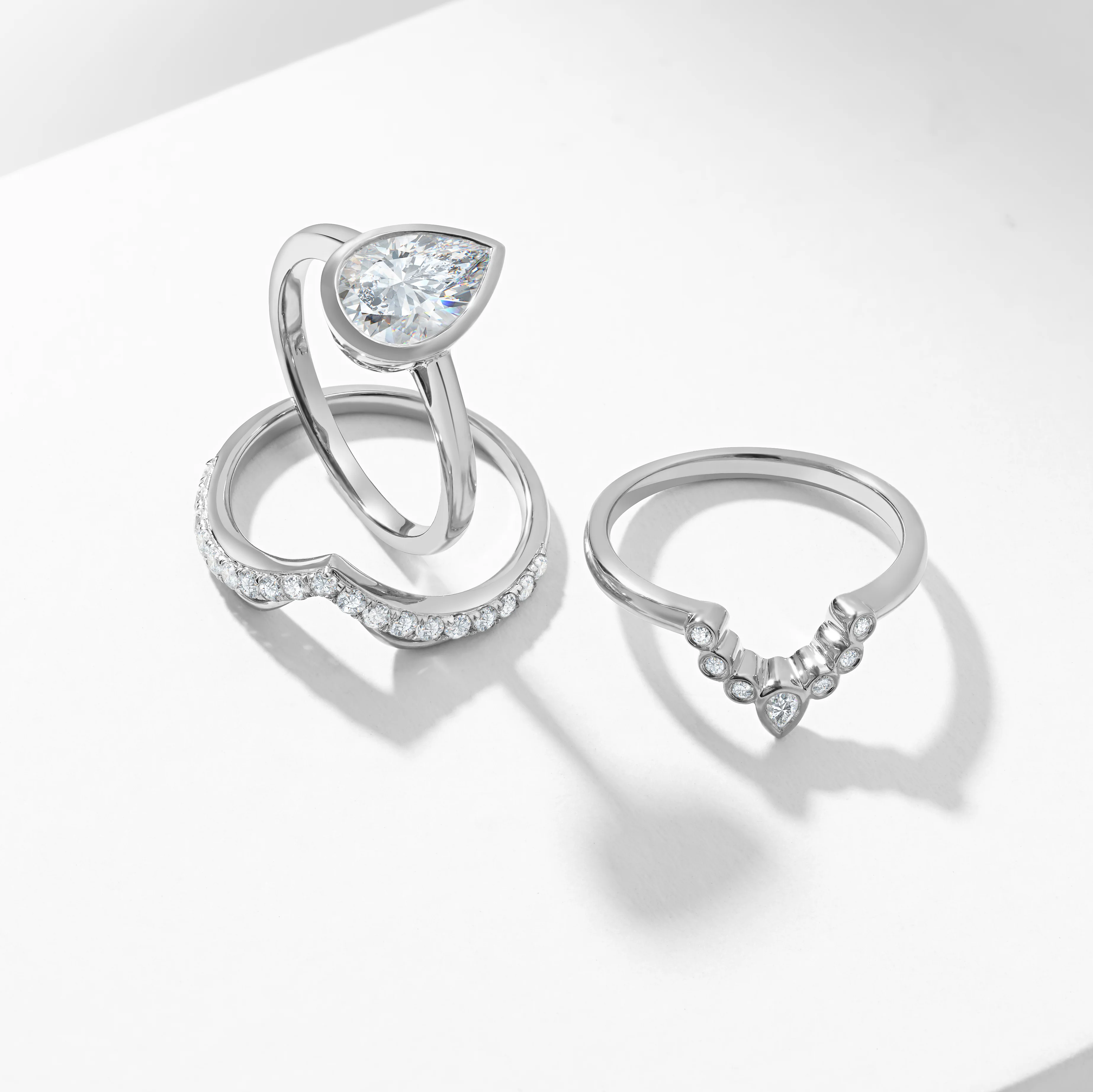 Platinum 2.0ct Pear Lab Diamond Bezel Set With Contouring Wedding And Eternity Rings Bridal Set 2.50tdw - Image 5