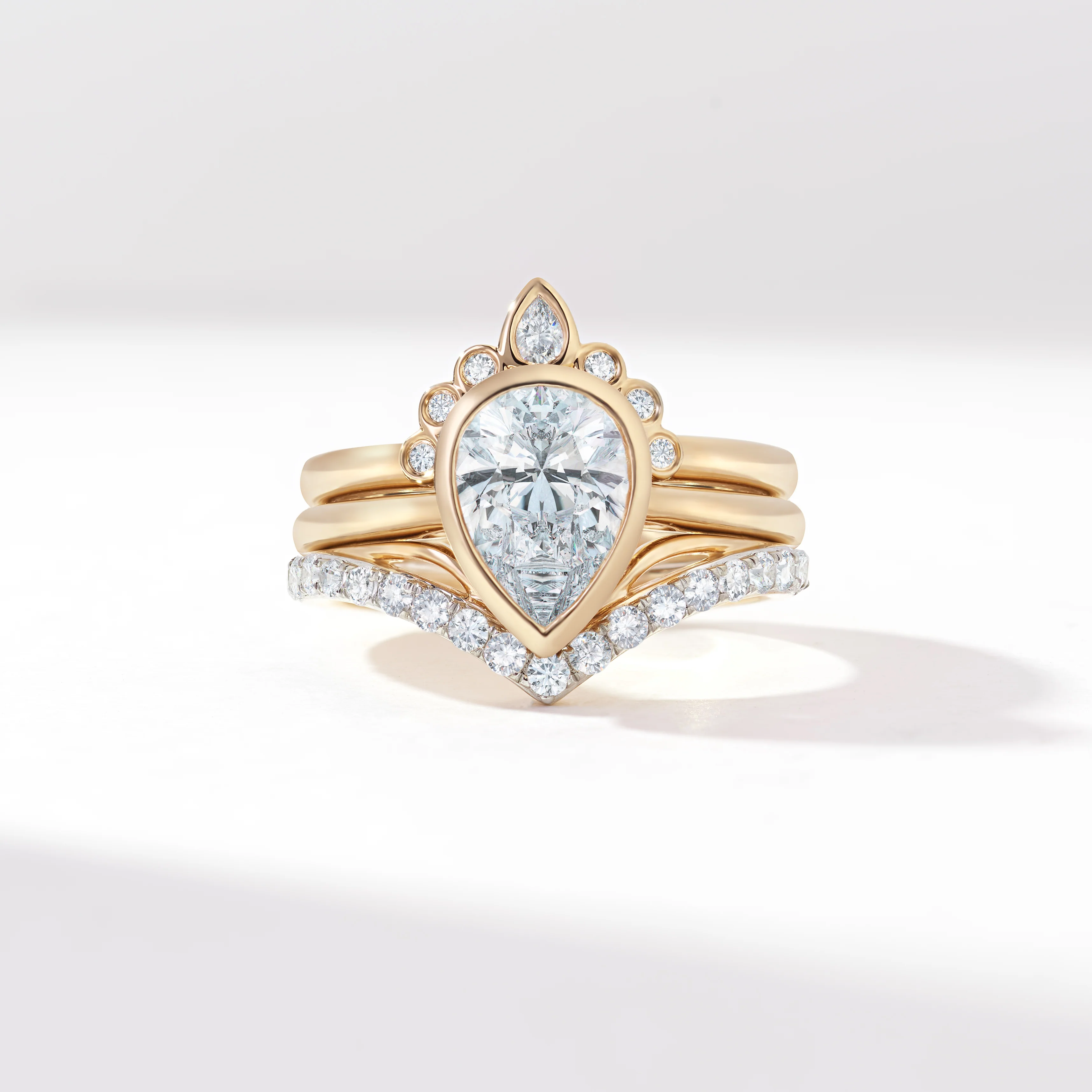Platinum 2.0ct Pear Lab Diamond Bezel Set With Contouring Wedding And Eternity Rings Bridal Set 2.50tdw - Image 7