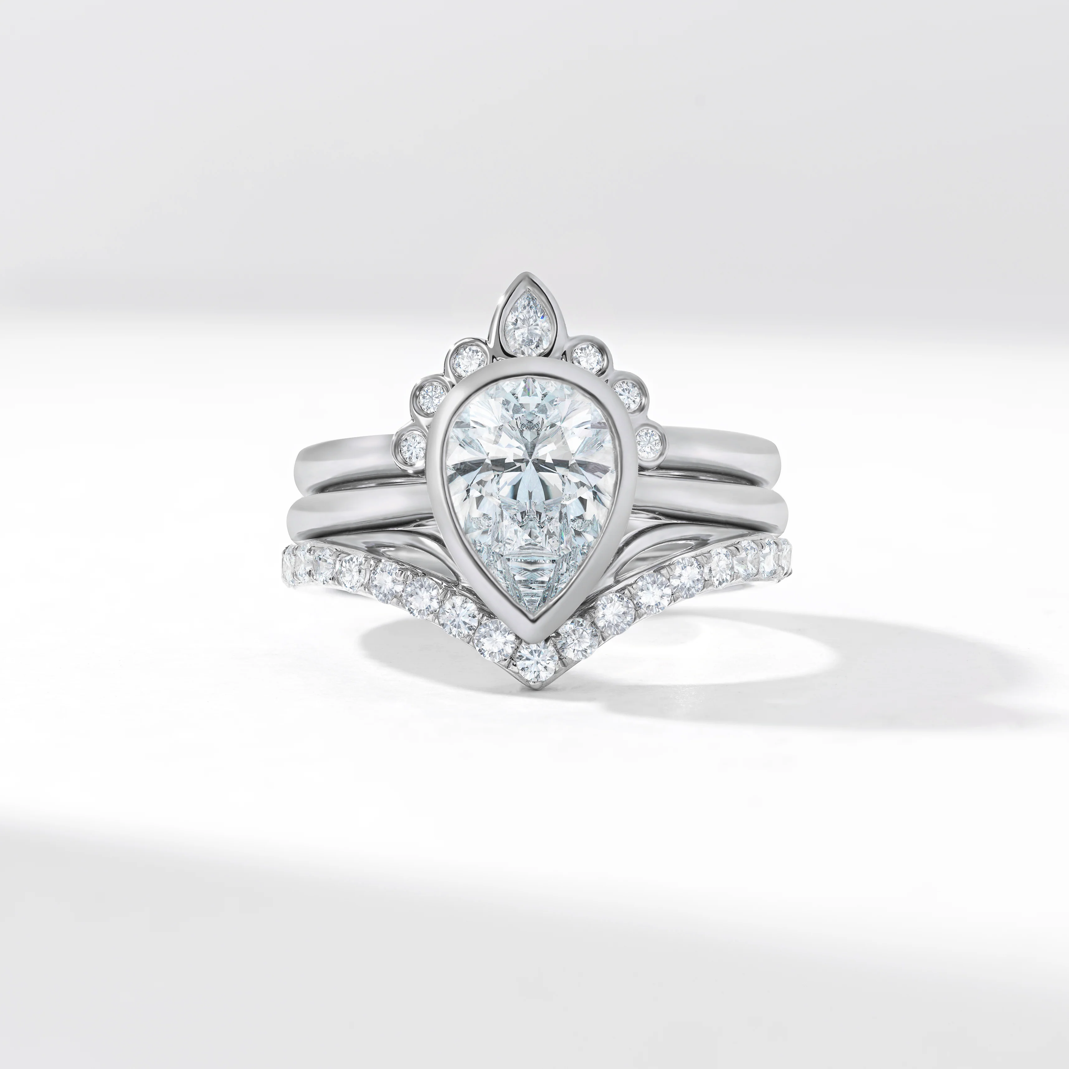 Platinum 2.0ct Pear Lab Diamond Bezel Set With Contouring Wedding And Eternity Rings Bridal Set 2.50tdw - Image 8