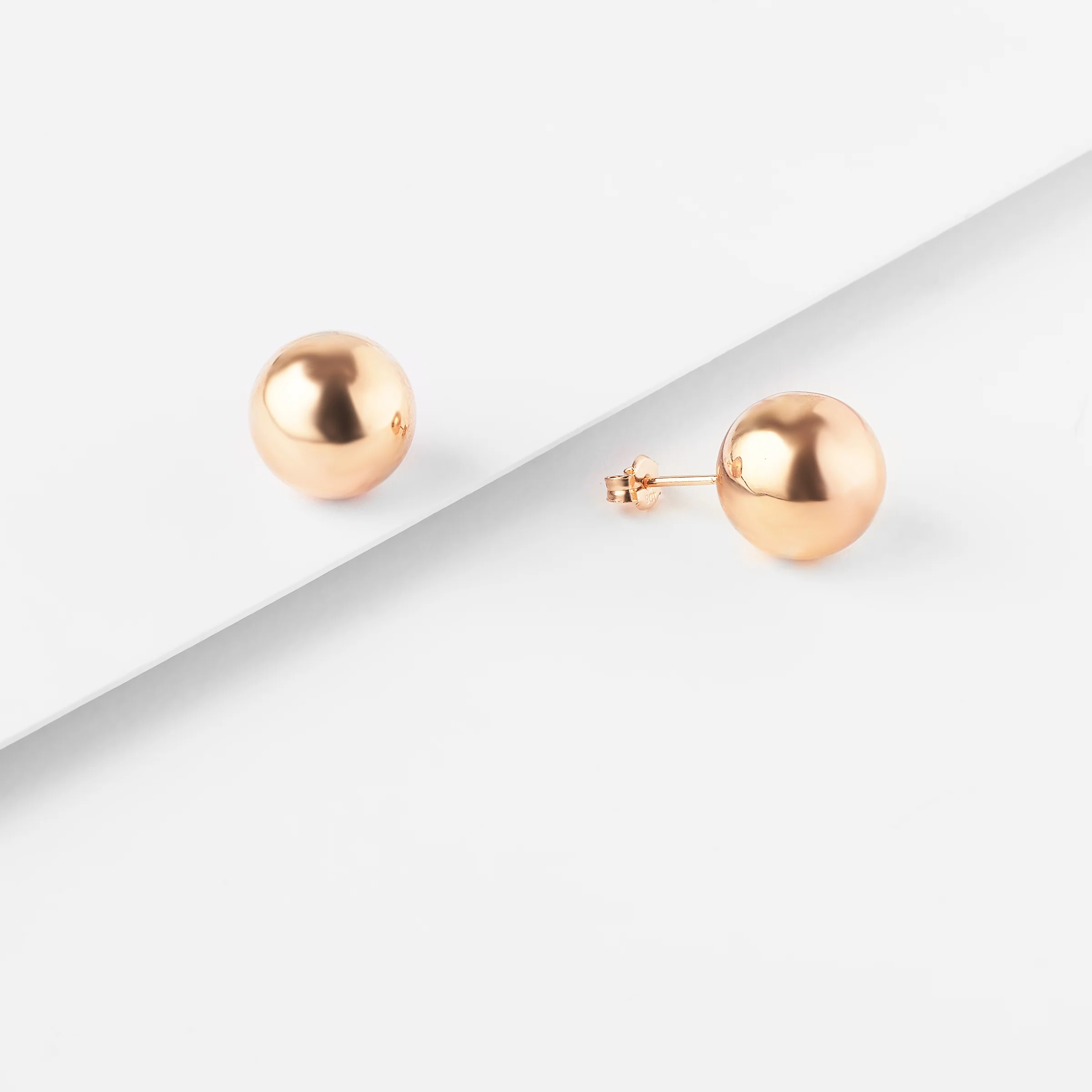 9K Rose Gold Ball Stud Earrings - Image 4