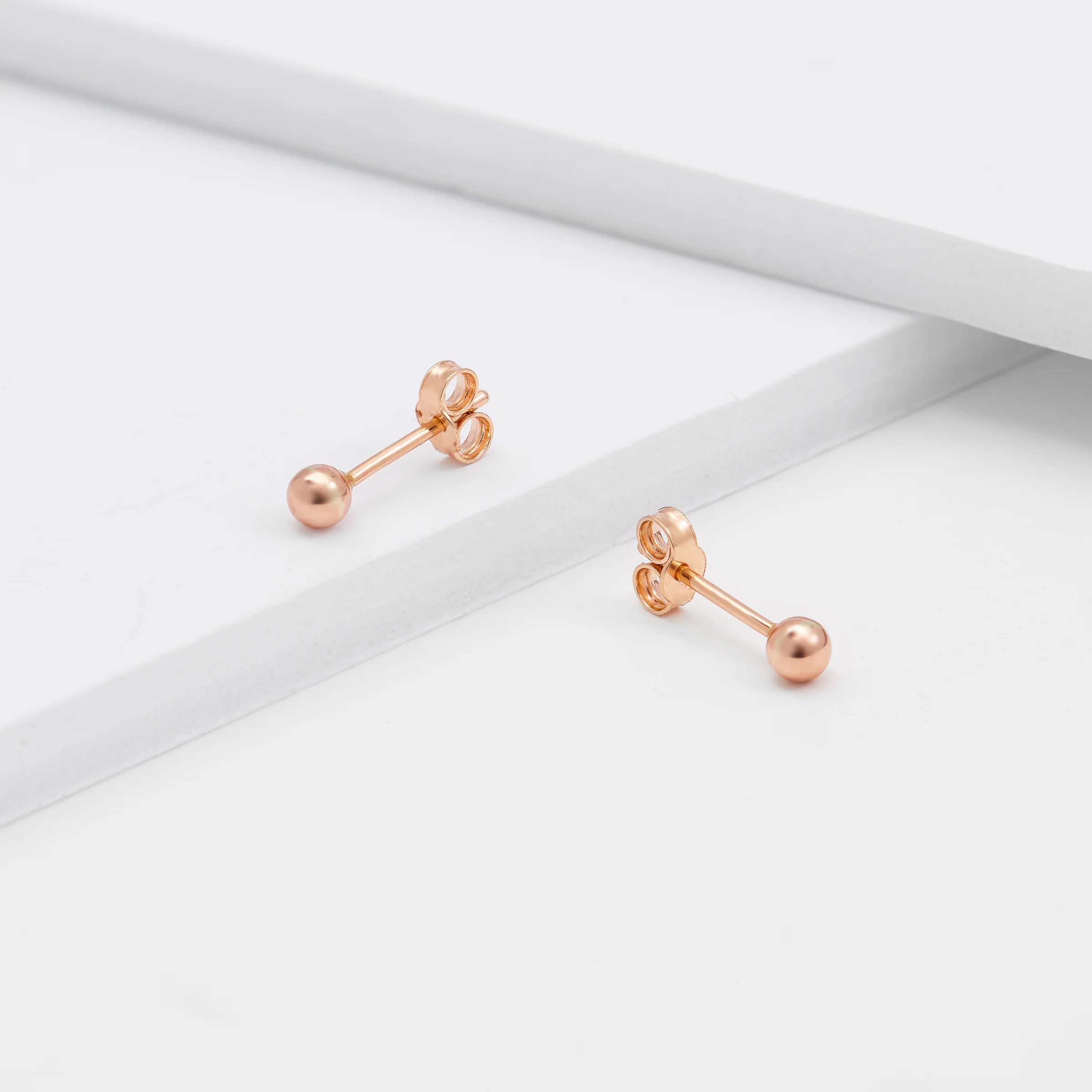 9K Rose Gold Ball Stud Earrings - Image 5