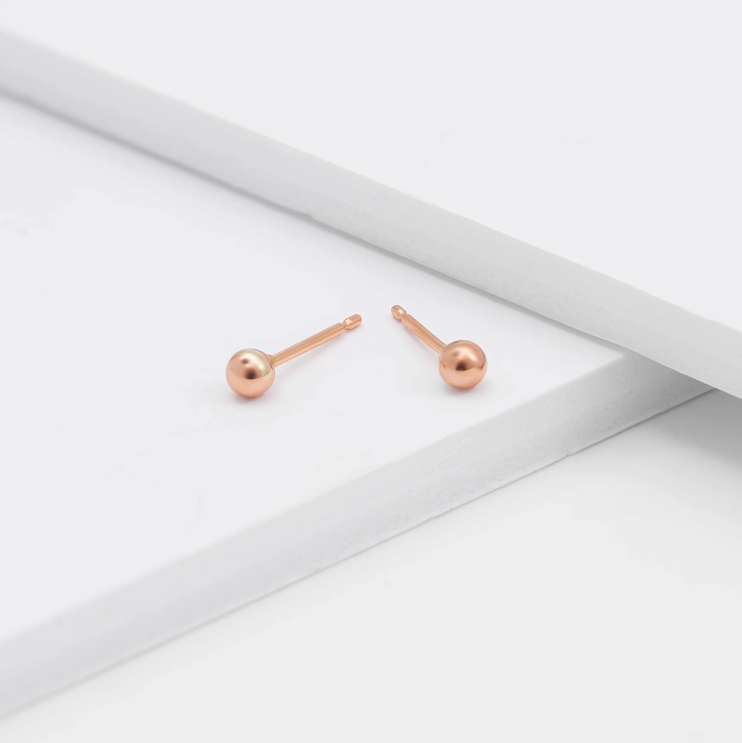 9K Rose Gold Ball Stud Earrings 3mm - Image 2