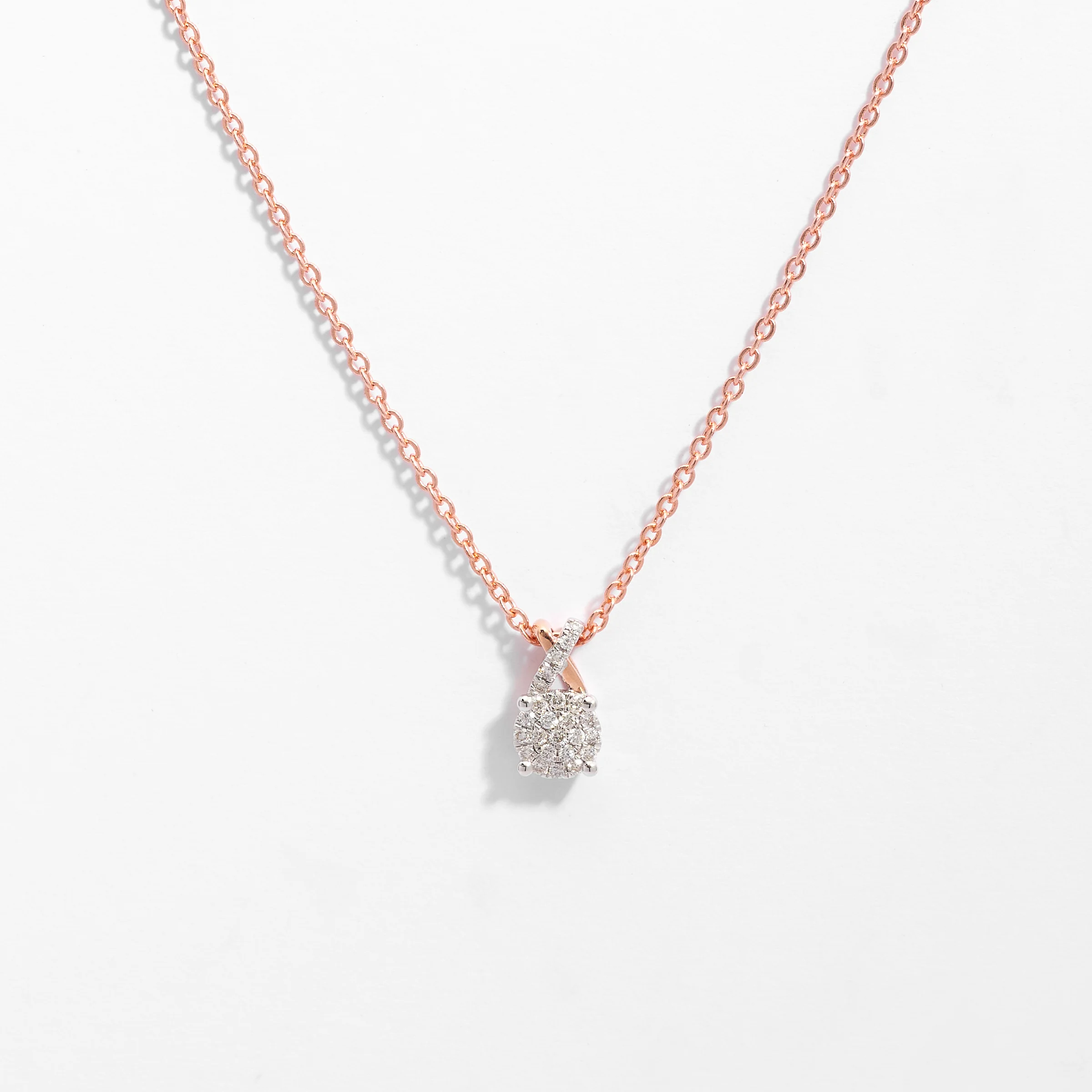 9K Rose Gold Diamond Cluster Cross Over Bail Pendant - Image 3