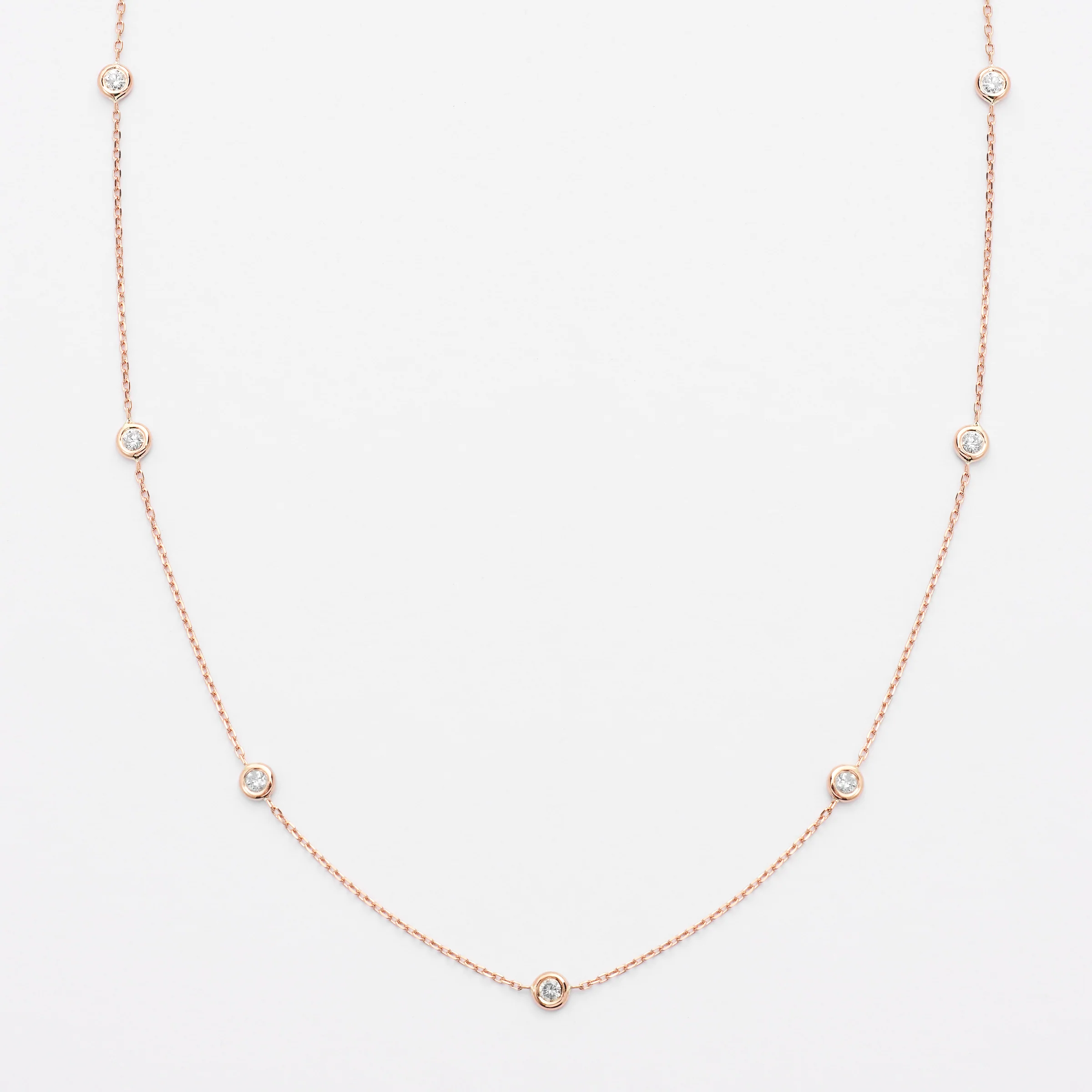 9K Rose Gold Fine Bezel-Set Diamond Necklace 0.55tdw - Image 3