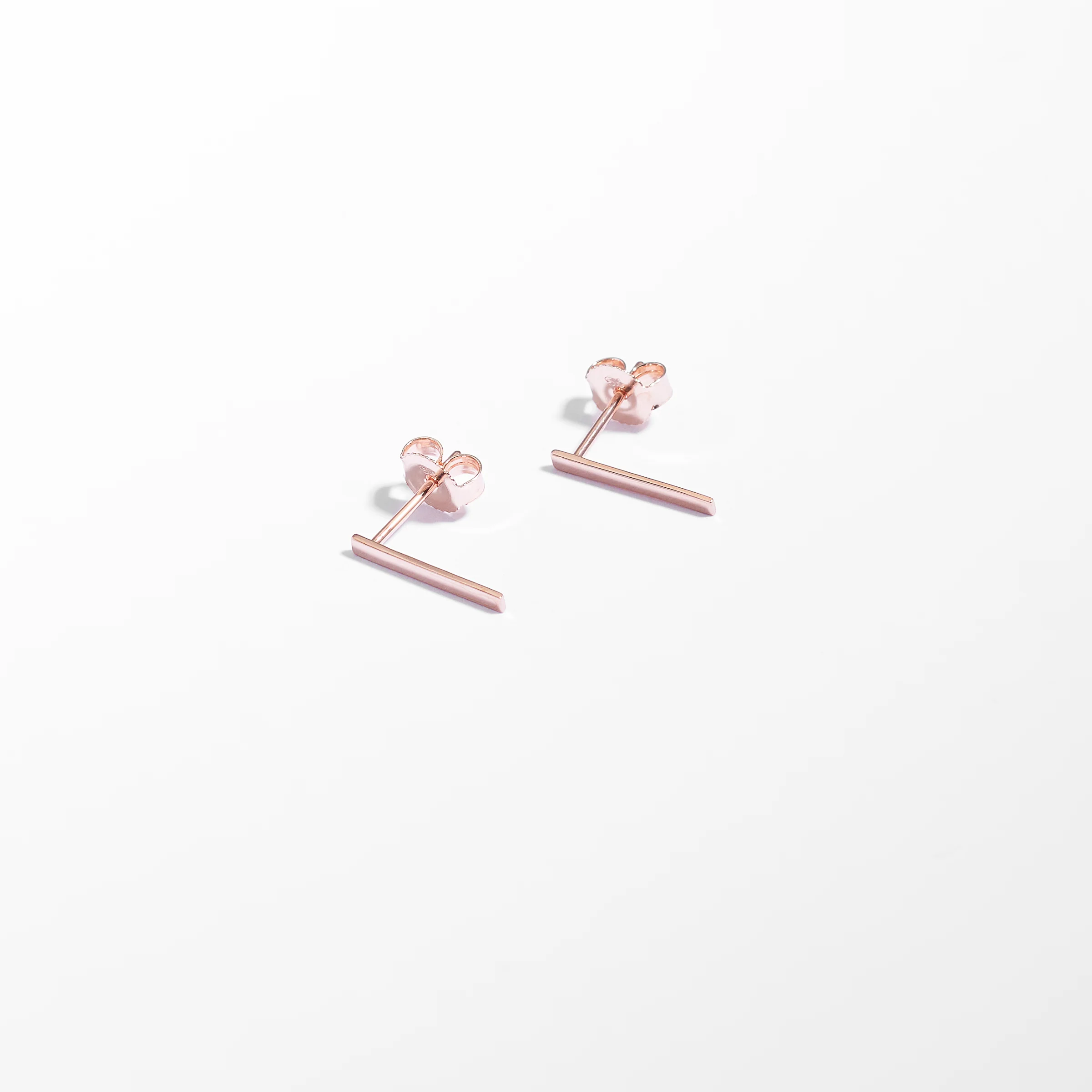 9K Rose Gold Long Bar Stud Earrings 11mm - Image 3