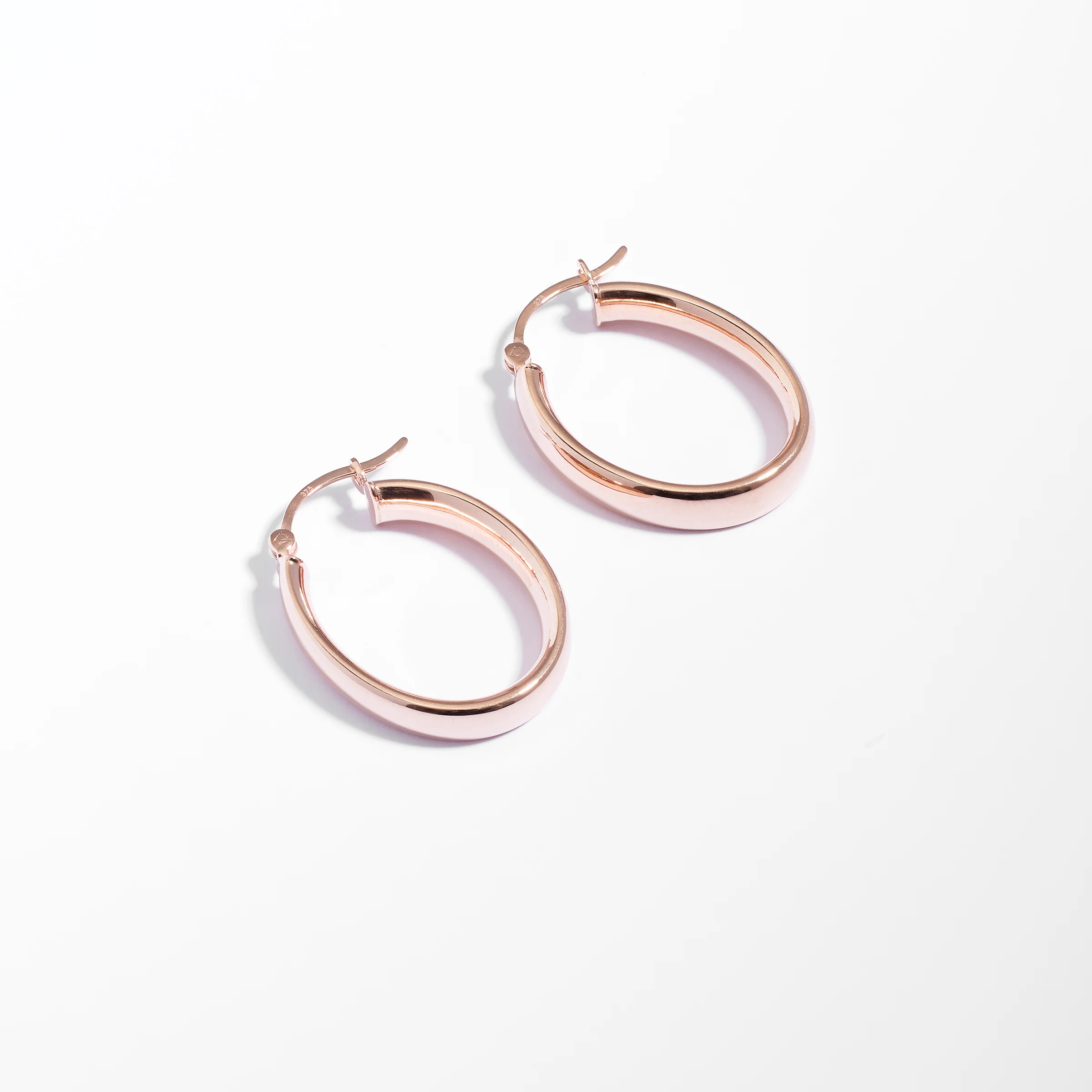 9K Rose Gold Oval Half Round Hoop Earrings 20x14mm - Image 3