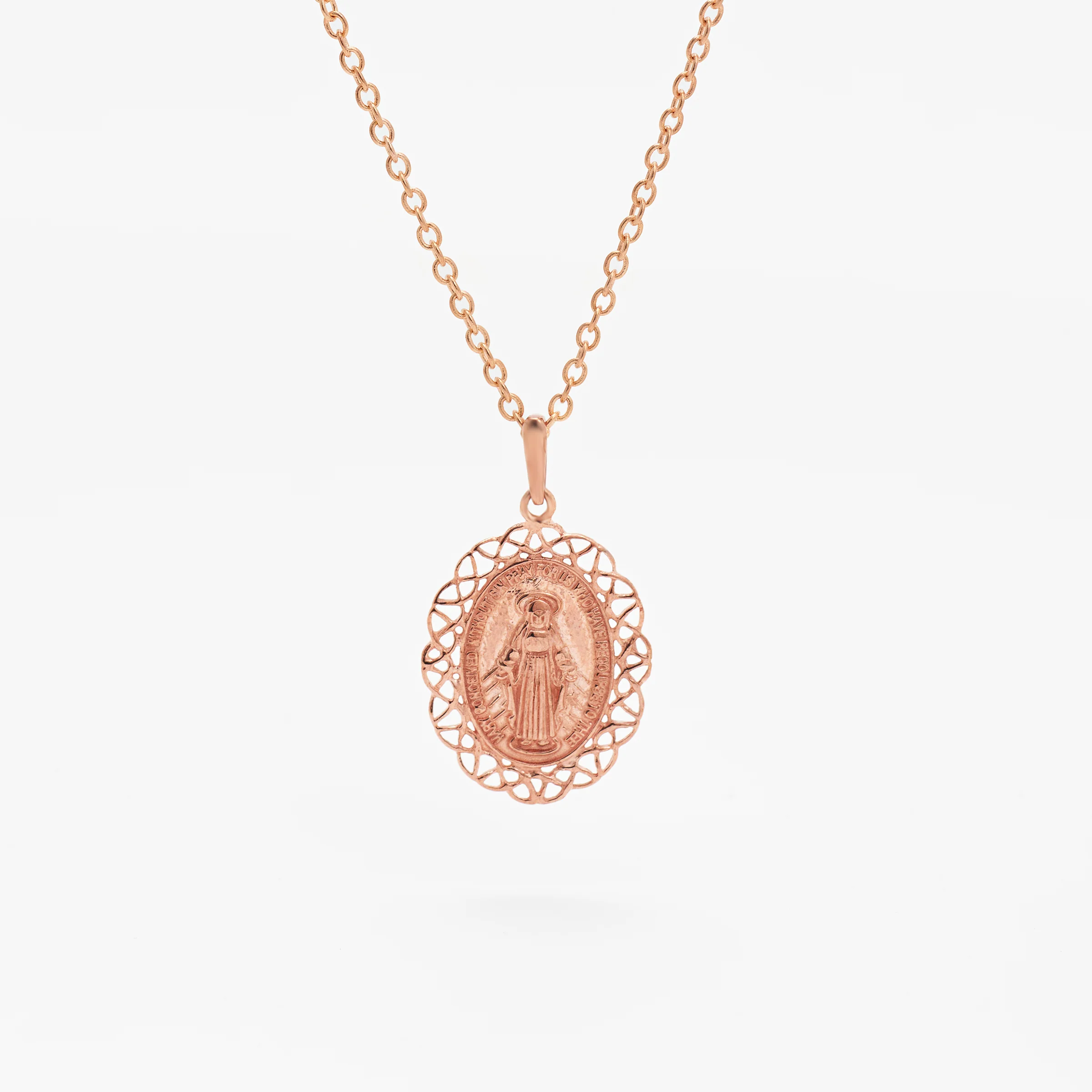 9K Rose Gold Oval Solid Miraculous Madonna Pendant 15x20mm - Image 2