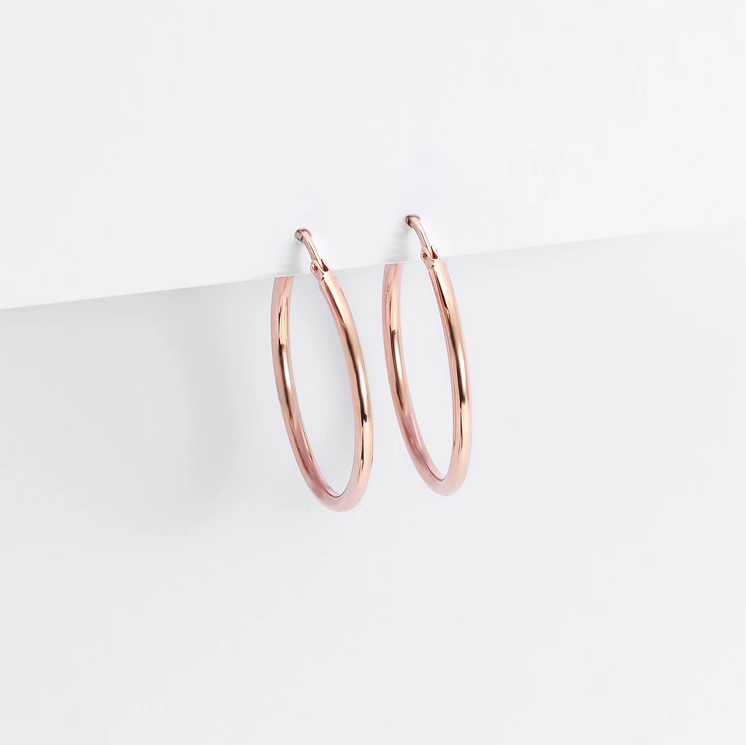 9K Rose Gold Polished Round Hoop Earrings 20mm - Image 2
