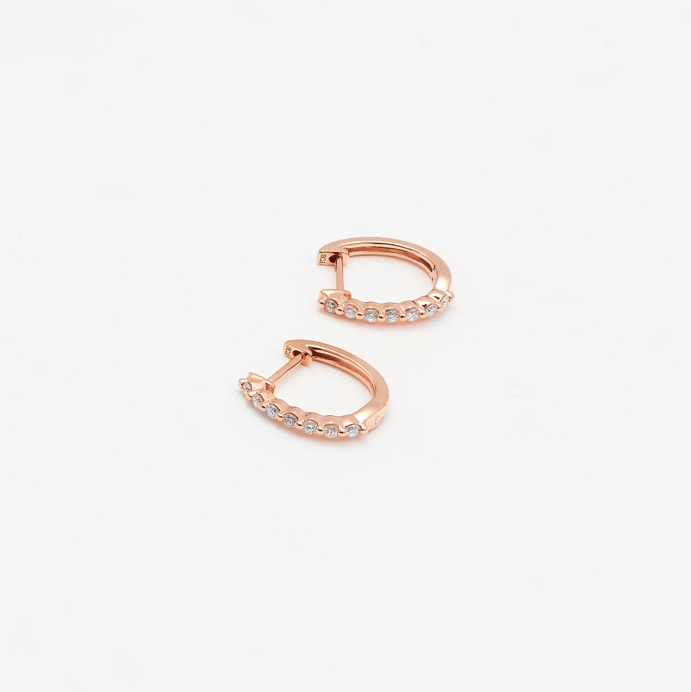 9K Rose Gold Round Brilliant Floating Lab Diamond Oval Huggie Earrings 0.15tdw - Image 2