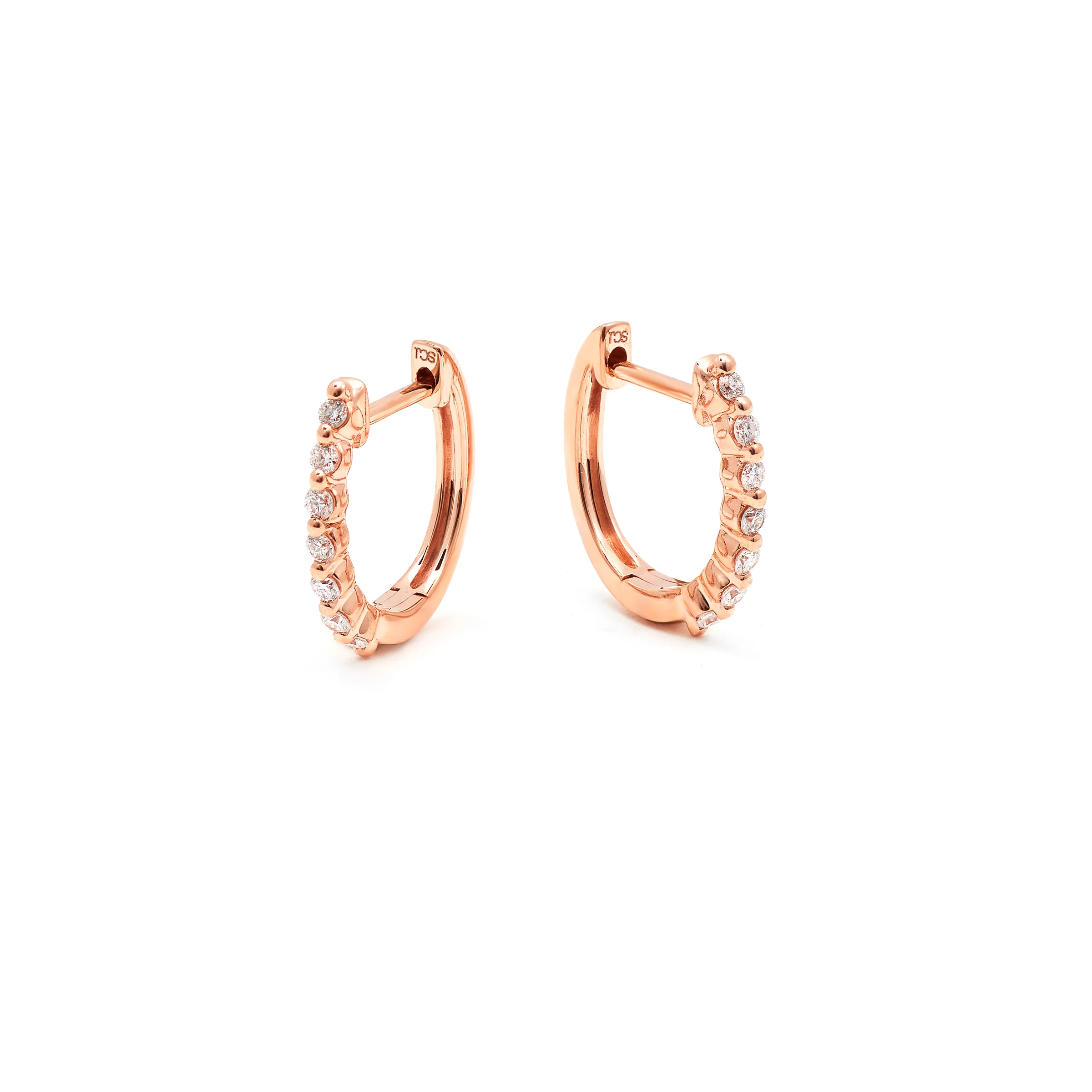 9K Rose Gold Round Brilliant Floating Lab Diamond Oval Huggie Earrings 0.15tdw - Image 3