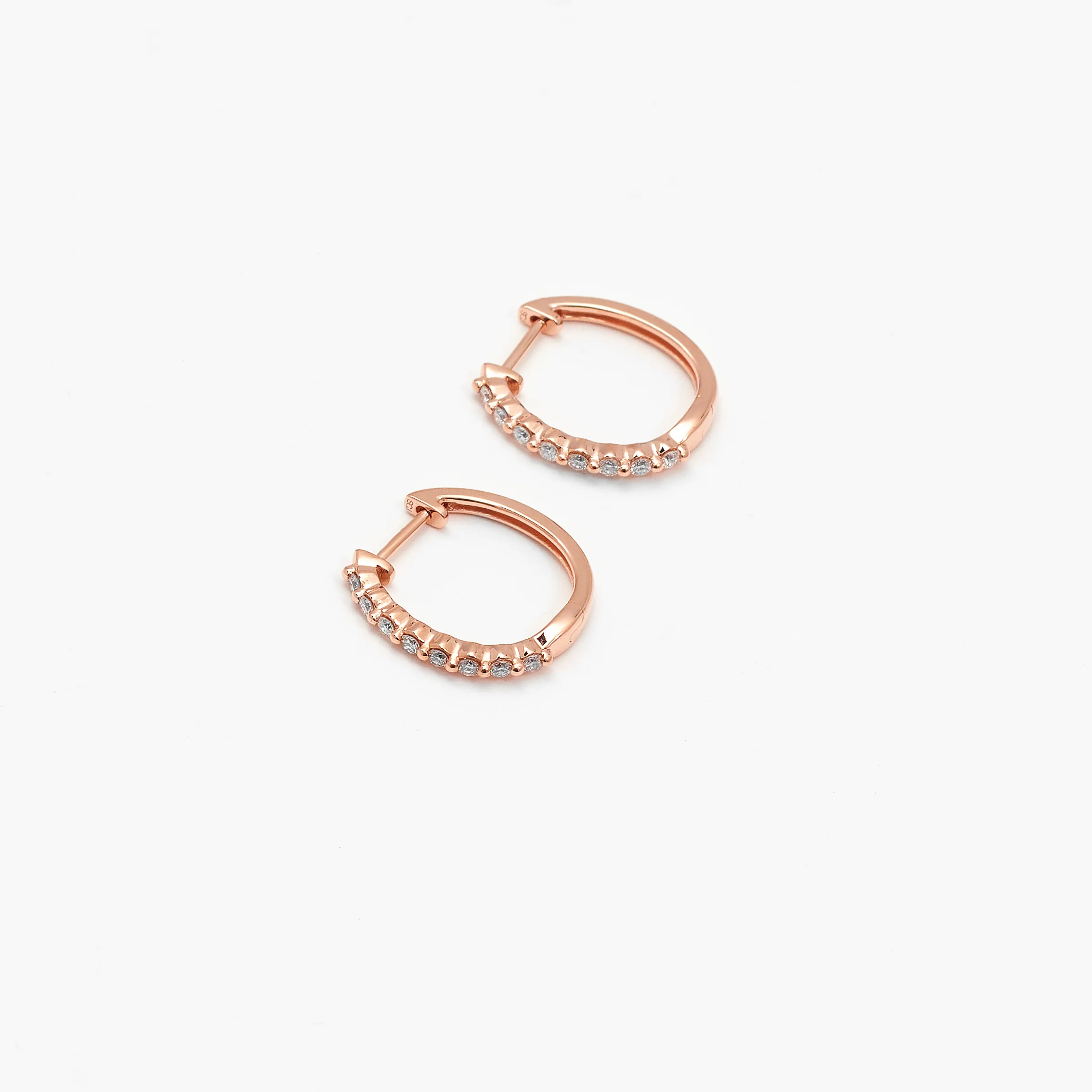 9K Rose Gold Round Brilliant Floating Lab Diamond Oval Huggie Earrings 0.24tdw - Image 2
