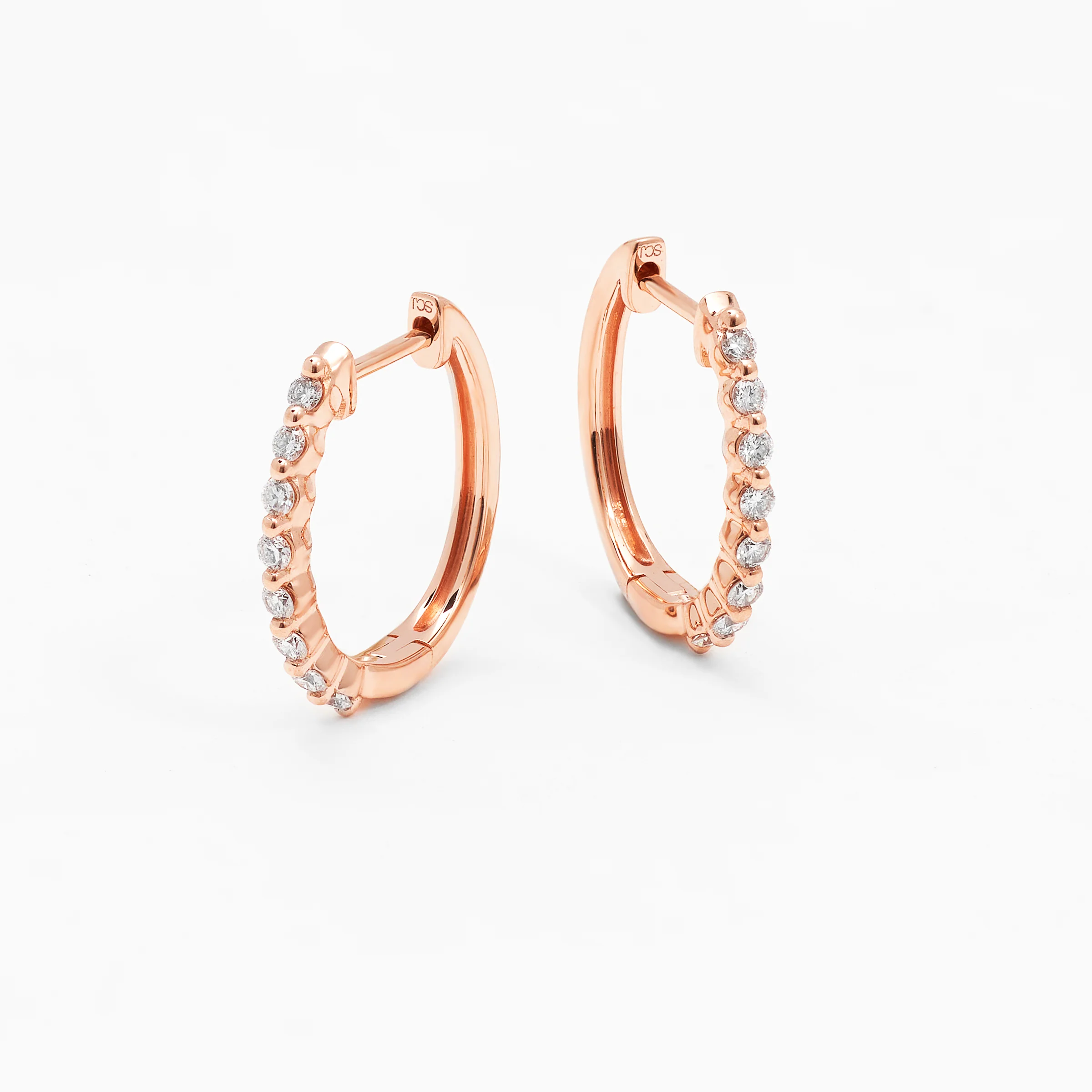 9K Rose Gold Round Brilliant Floating Lab Diamond Oval Huggie Earrings 0.24tdw - Image 3